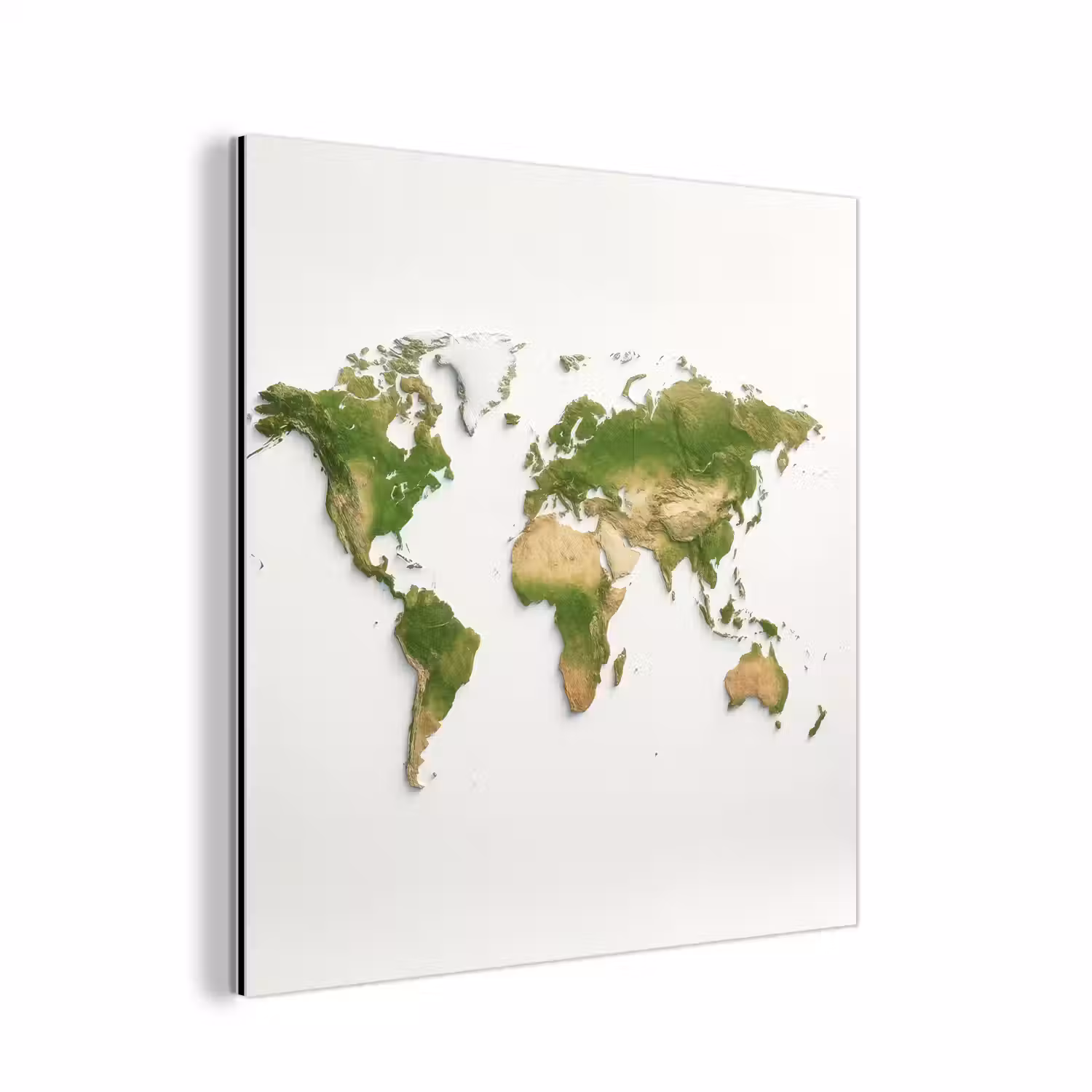 Wereldkaart - Natuurlijke kleuren - reliëfstijl aluminium wit klein -3d