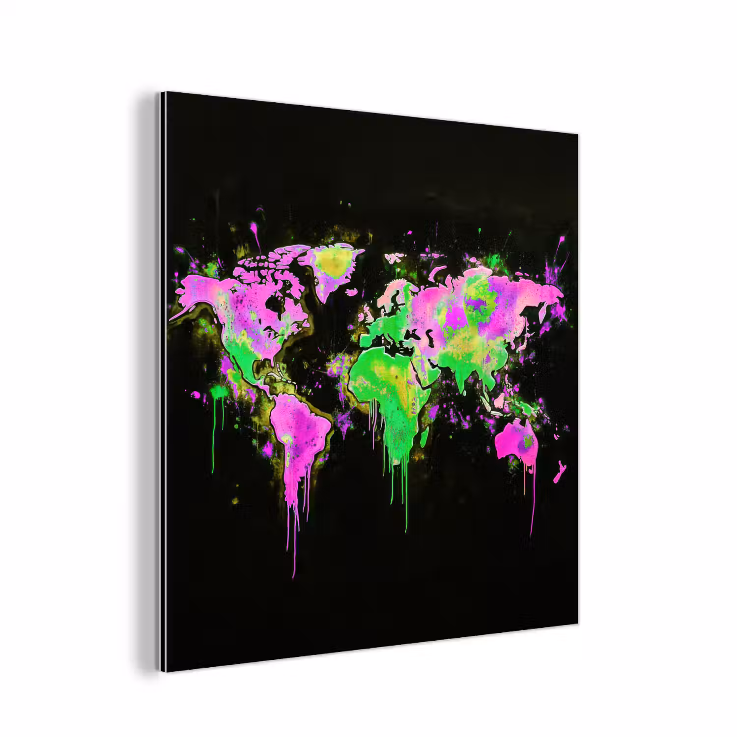 Wereldkaart - Neon - Groen - Roze aluminium wit klein -3d