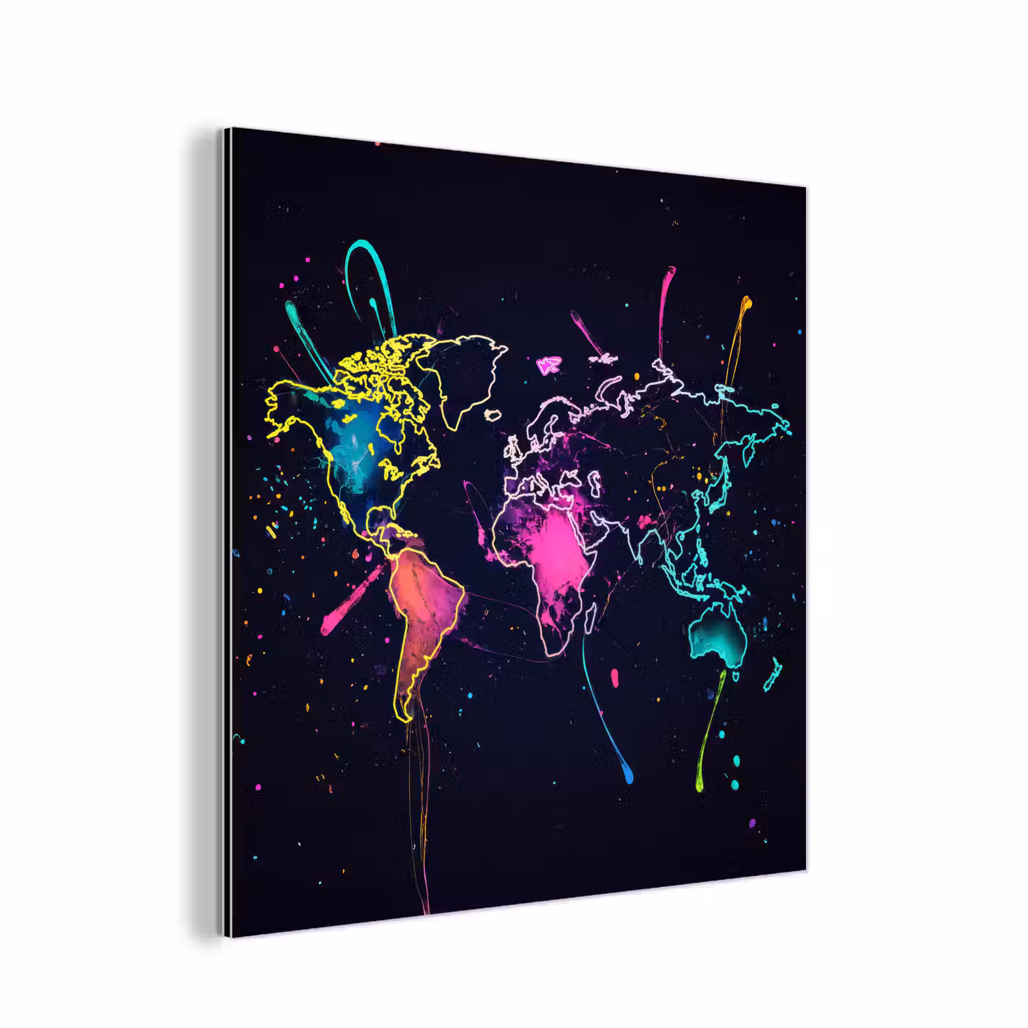 Wereldkaart - Neon - Lijnen - Verspatten aluminium wit klein -3d