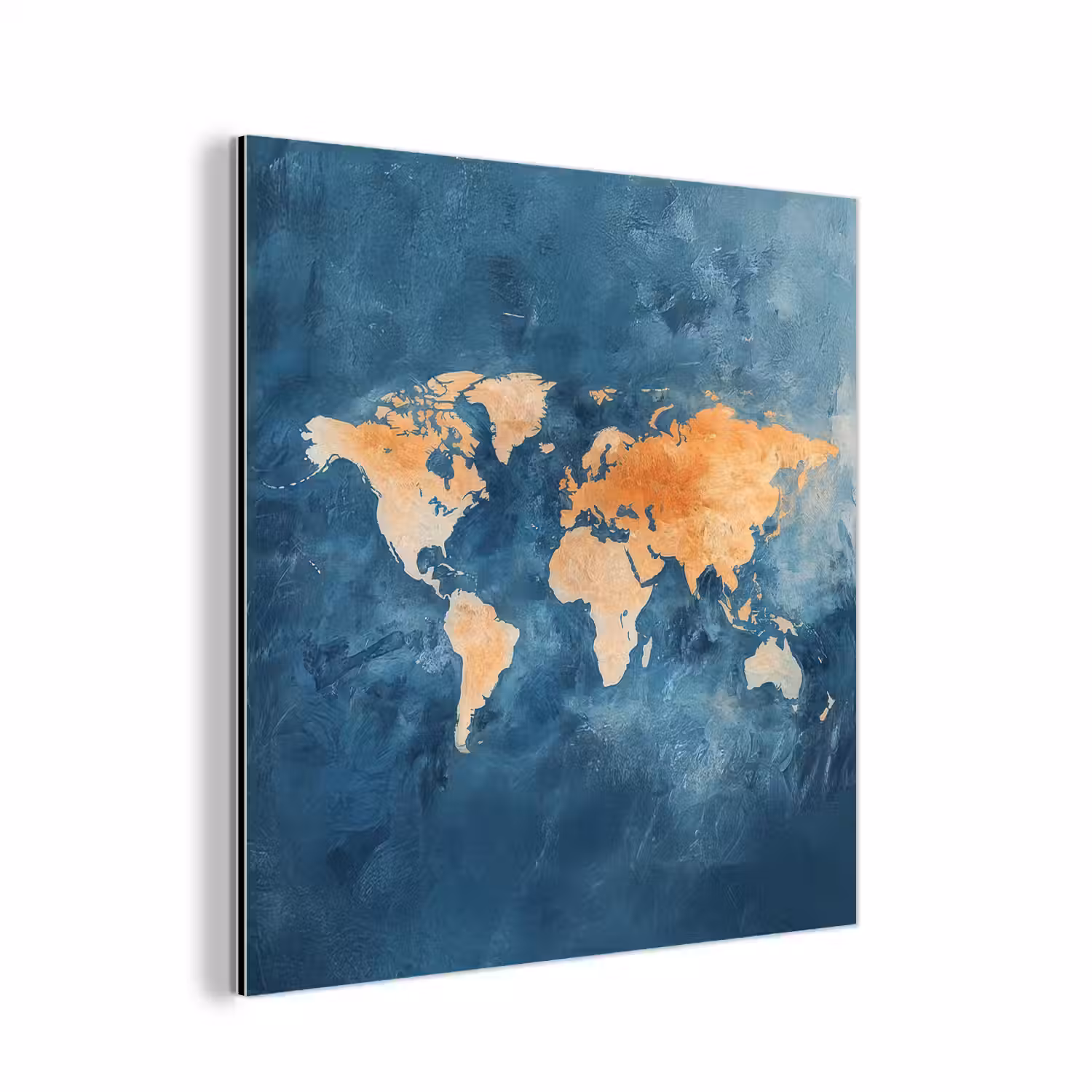Wereldkaart - Olieverfschilderij - Blauw - Oranje aluminium wit klein -3d