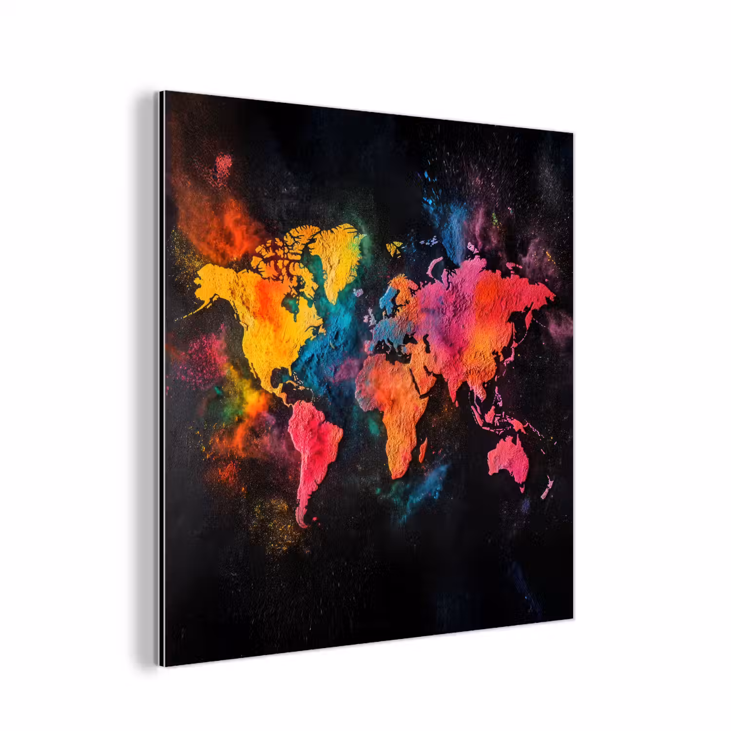 Wereldkaart - Poeder - Kleuren aluminium wit klein -3d