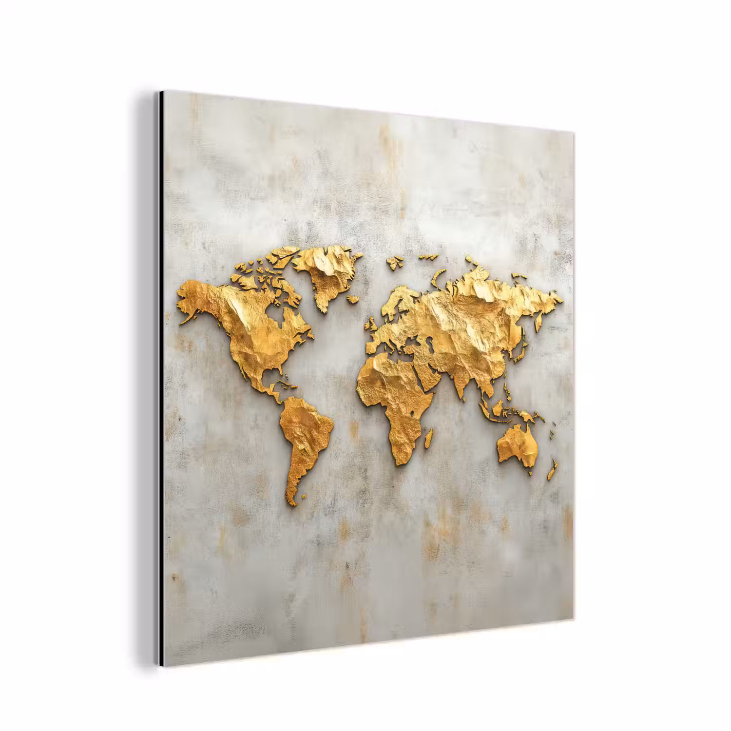 Wereldkaart - Ruwe betonnen muur - Handgemaakt effect aluminium wit klein -3d