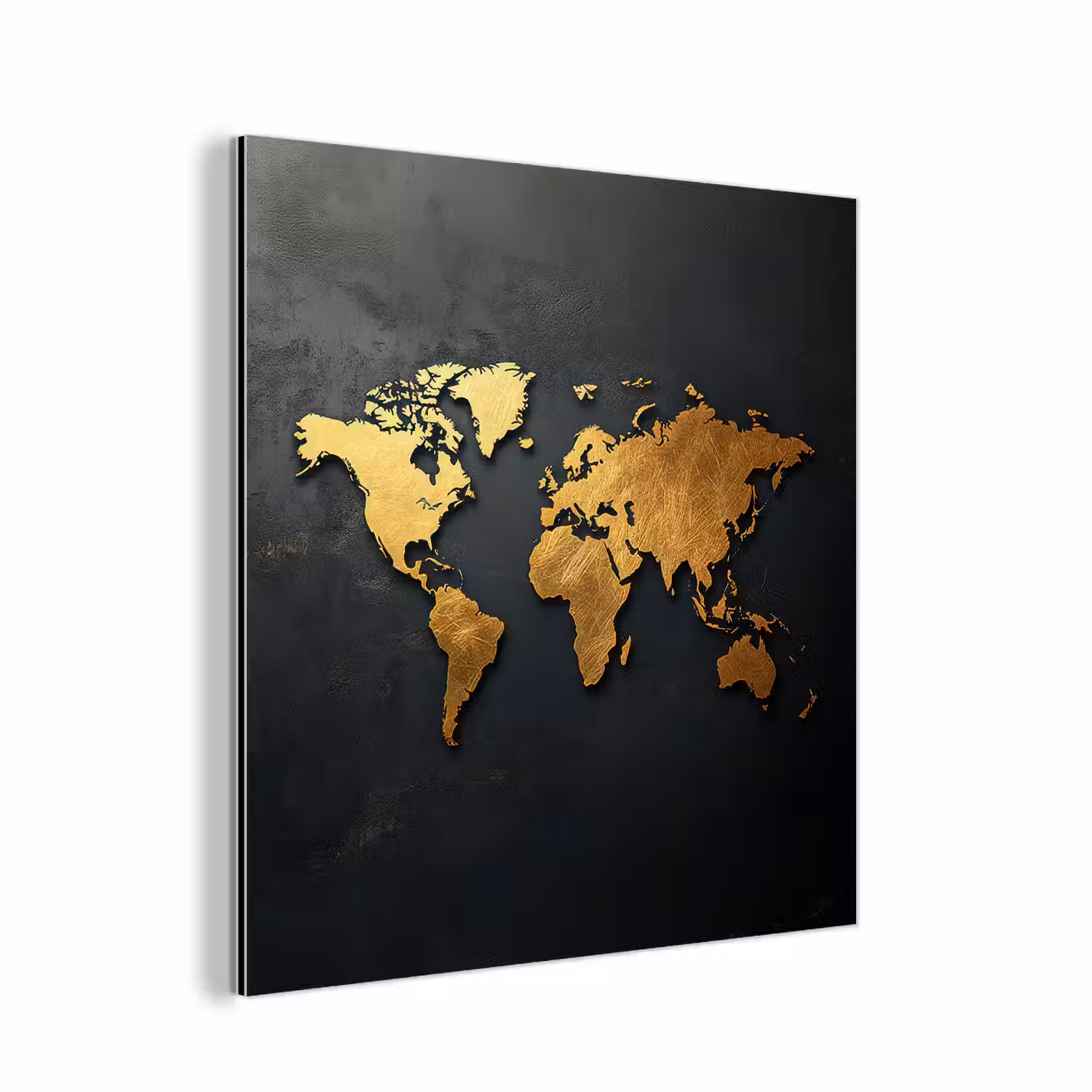 Wereldkaart - Ruwe textuur - Scherpe contouren - Zwart aluminium wit klein -3d