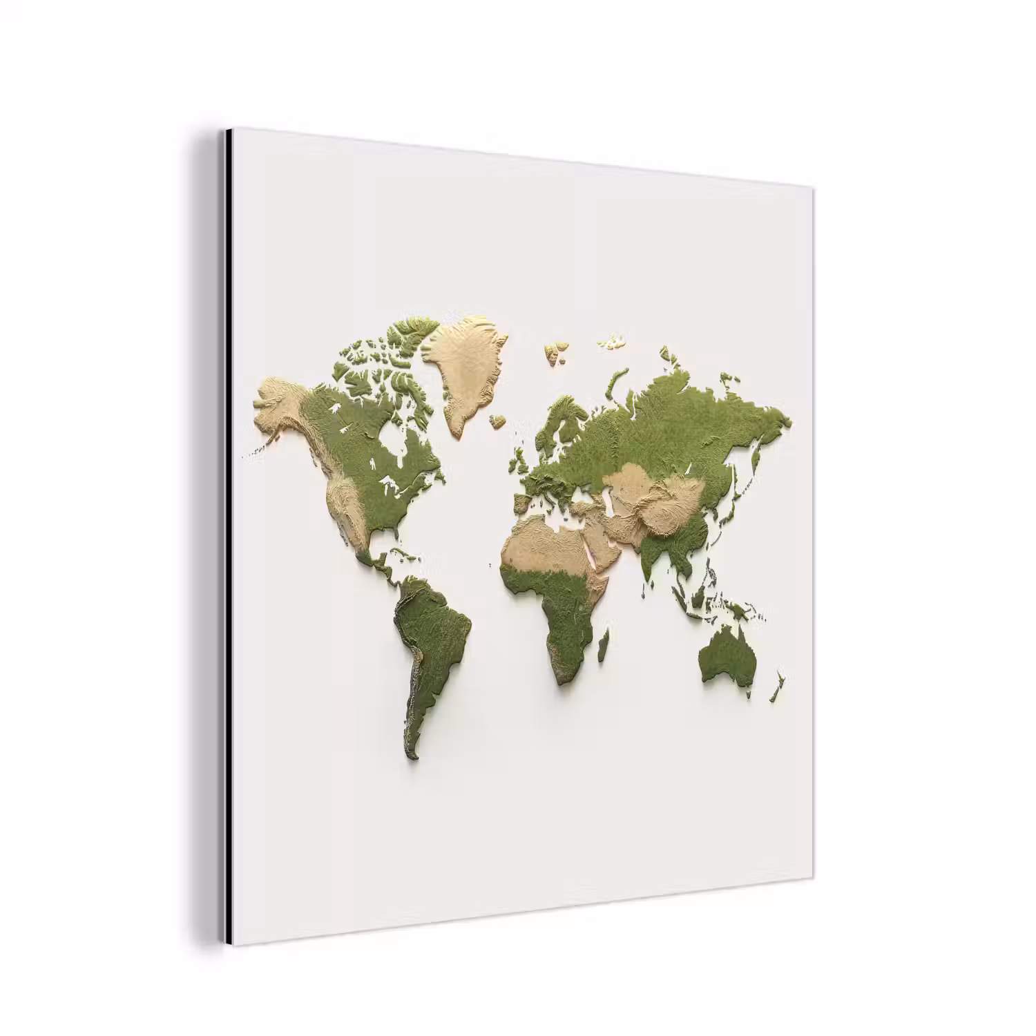 Wereldkaart - Reliëf - Aardekleruige tinten aluminium wit klein -3d