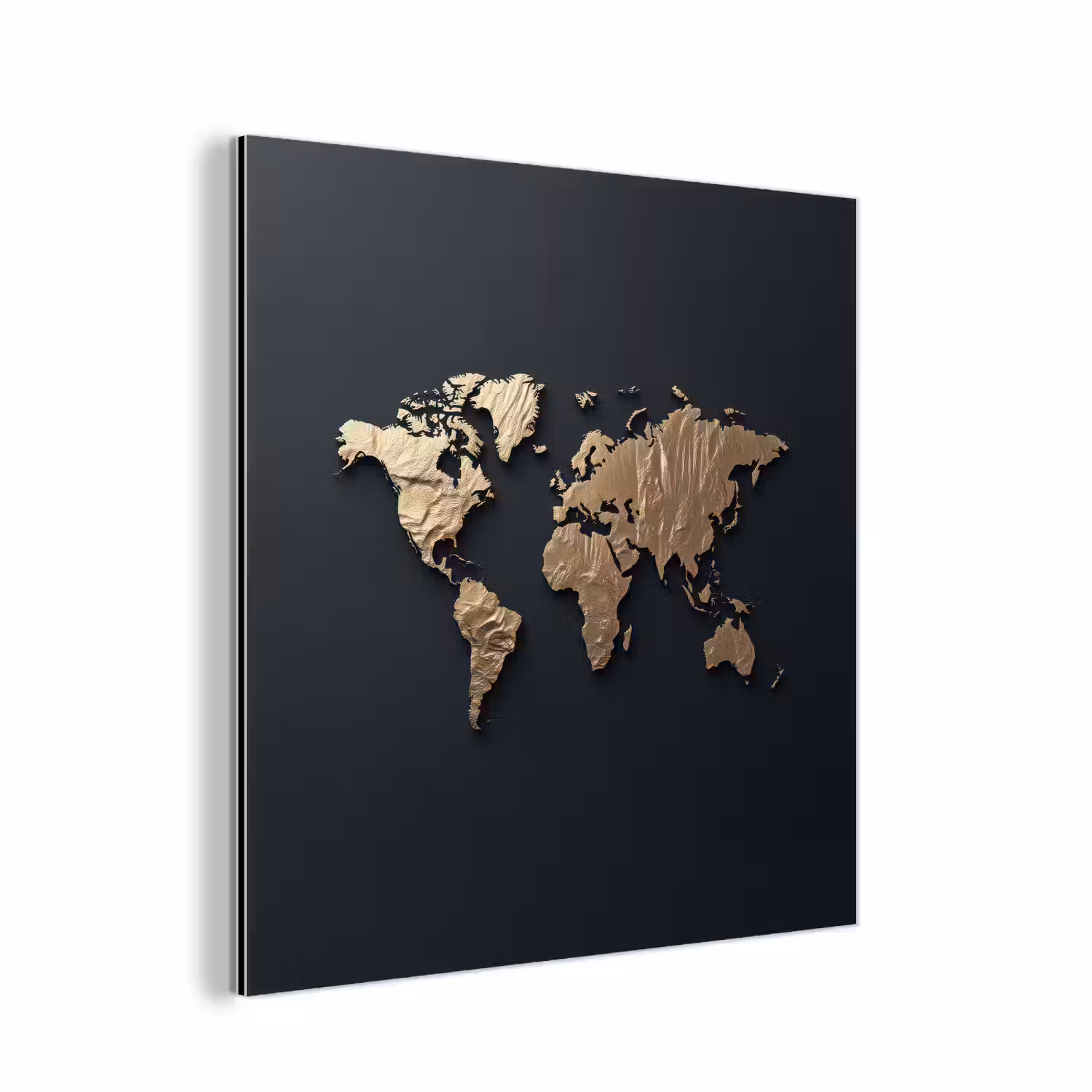 Wereldkaart - Reliëfstructuur - Diepe Texturen - Zwart aluminium wit klein -3d
