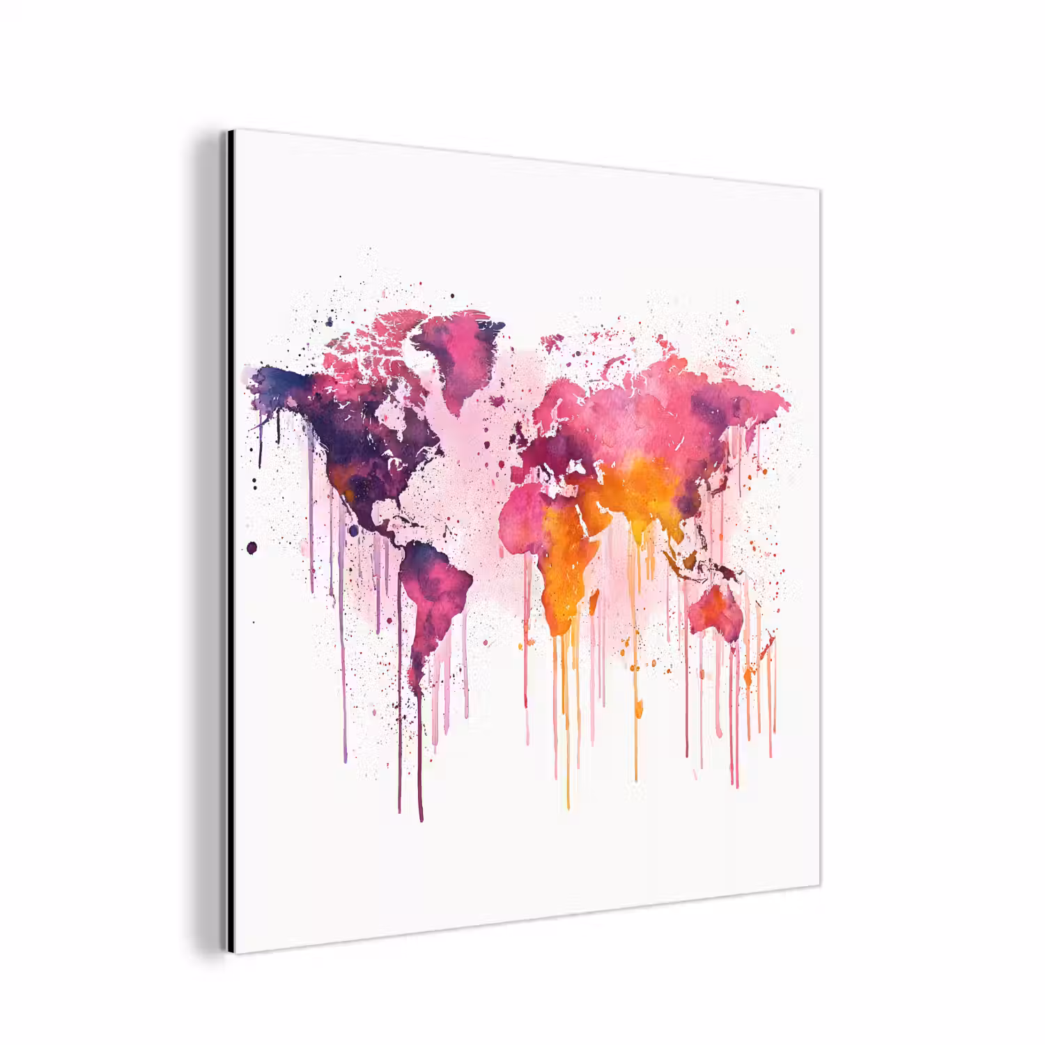 Wereldkaart - Roze - Druppels - Verf aluminium wit klein -3d