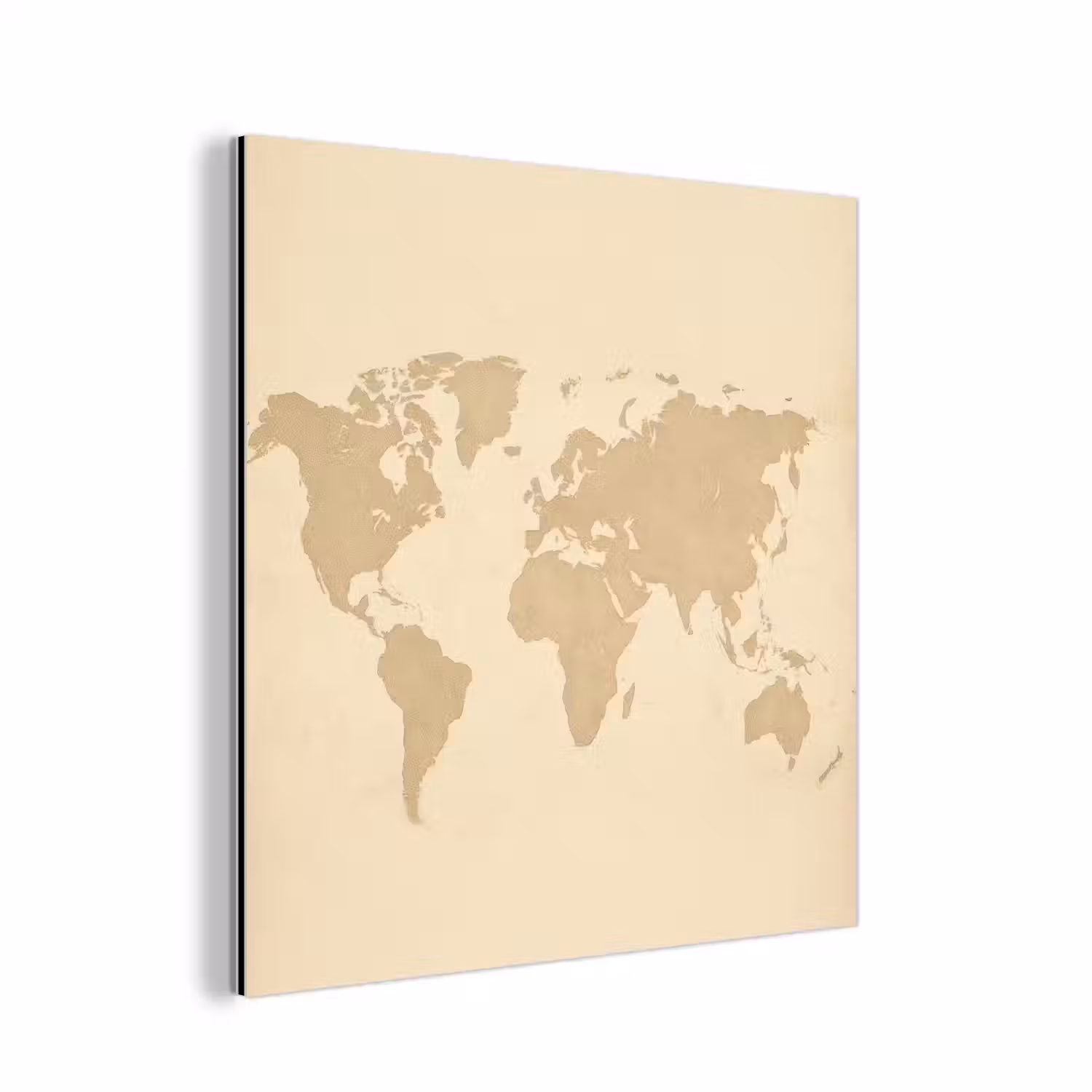 Wereldkaart - Zandkleurig - Minimalistisch aluminium wit klein -3d