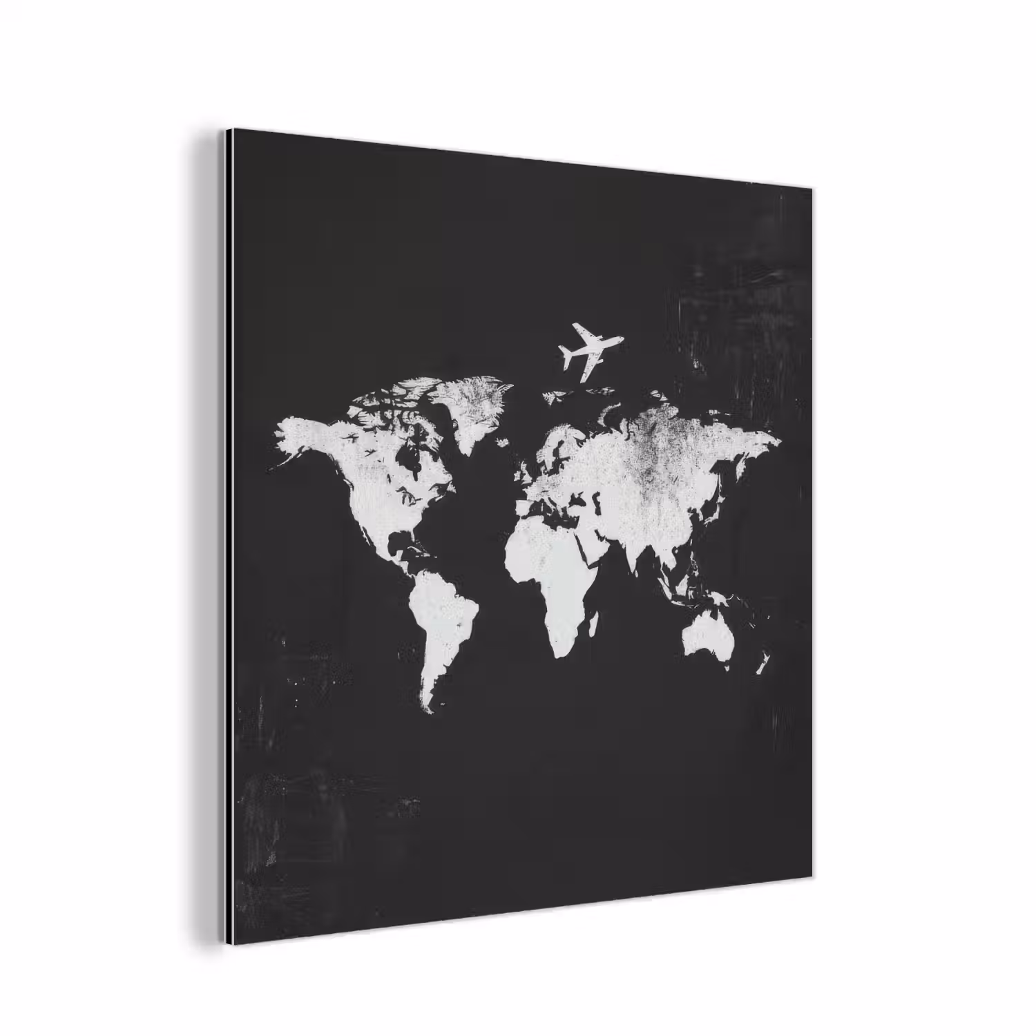 Wereldkaart - Zwart - Vliegtuig - Silhouet aluminium wit klein -3d