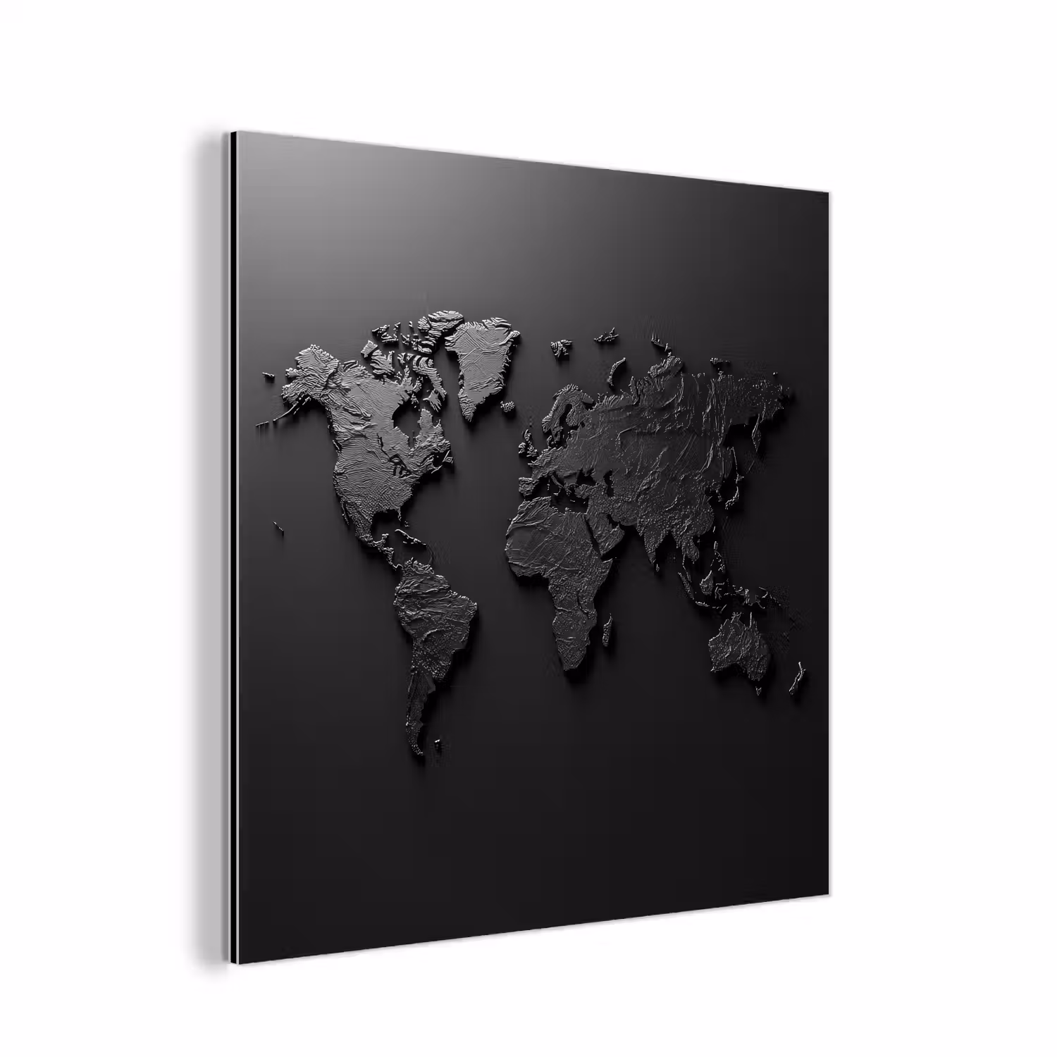Wereldkaart - Zwart - Grijs aluminium wit klein -3d