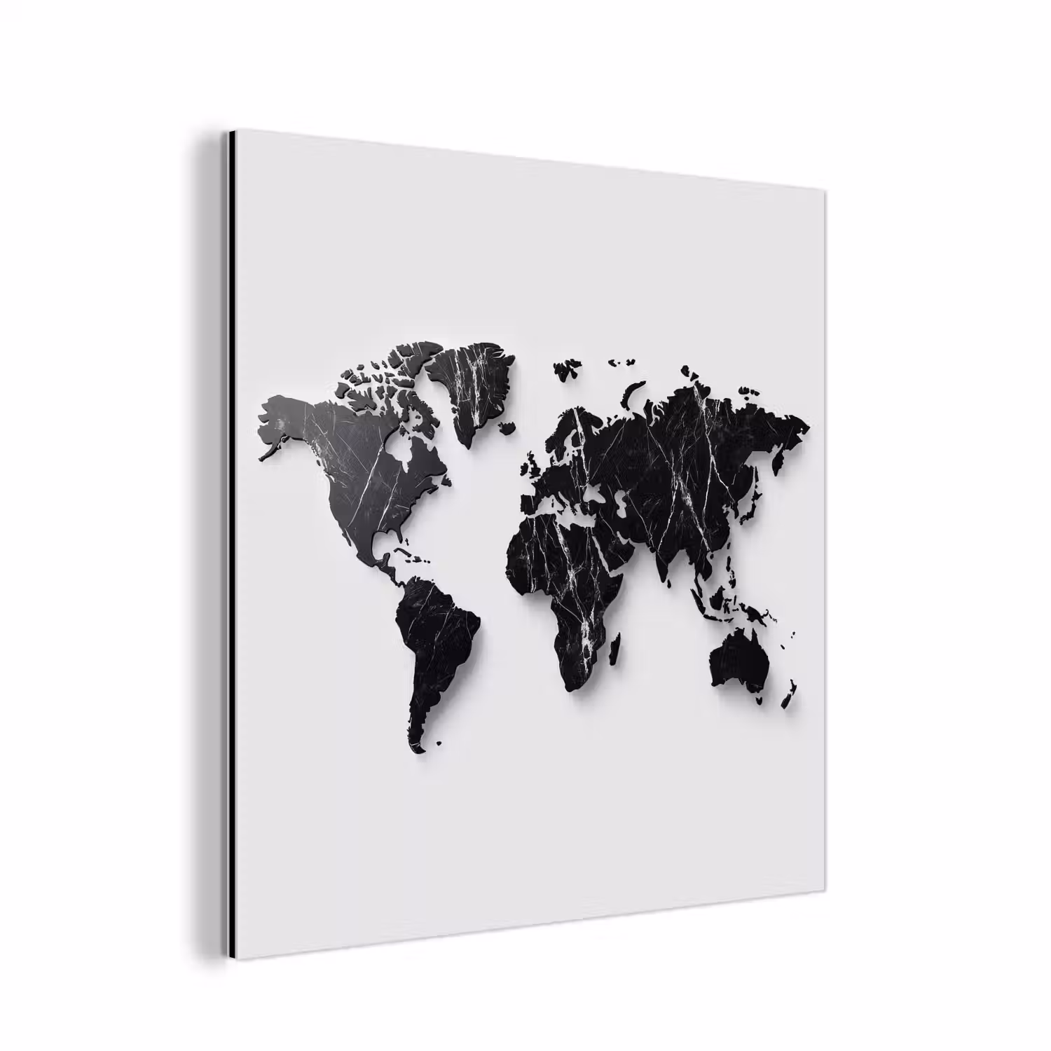 Wereldkaart - Zwart - Marmer - Elegant aluminium wit klein -3d