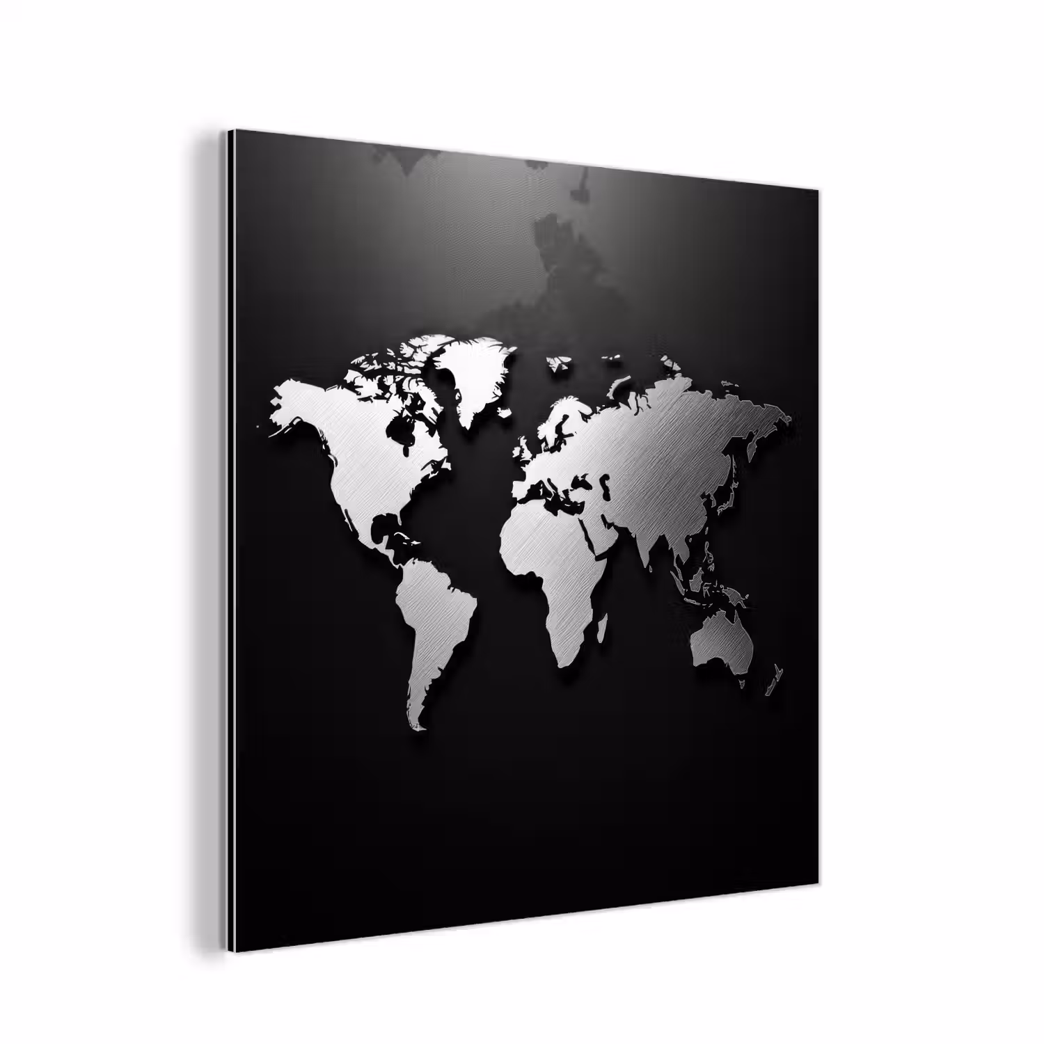 Wereldkaart - Zwart - Zilver - Metaal aluminium wit klein -3d