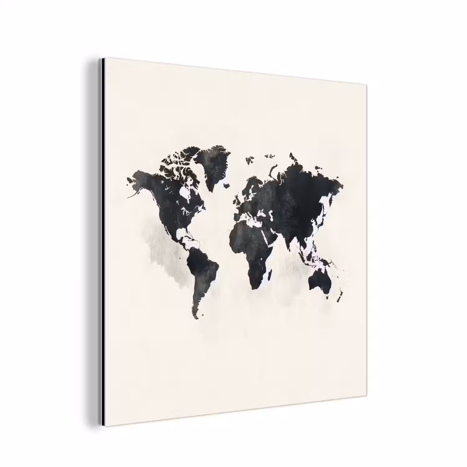 Wereldkaart - Zwart - Wit - Verf aluminium wit klein -3d
