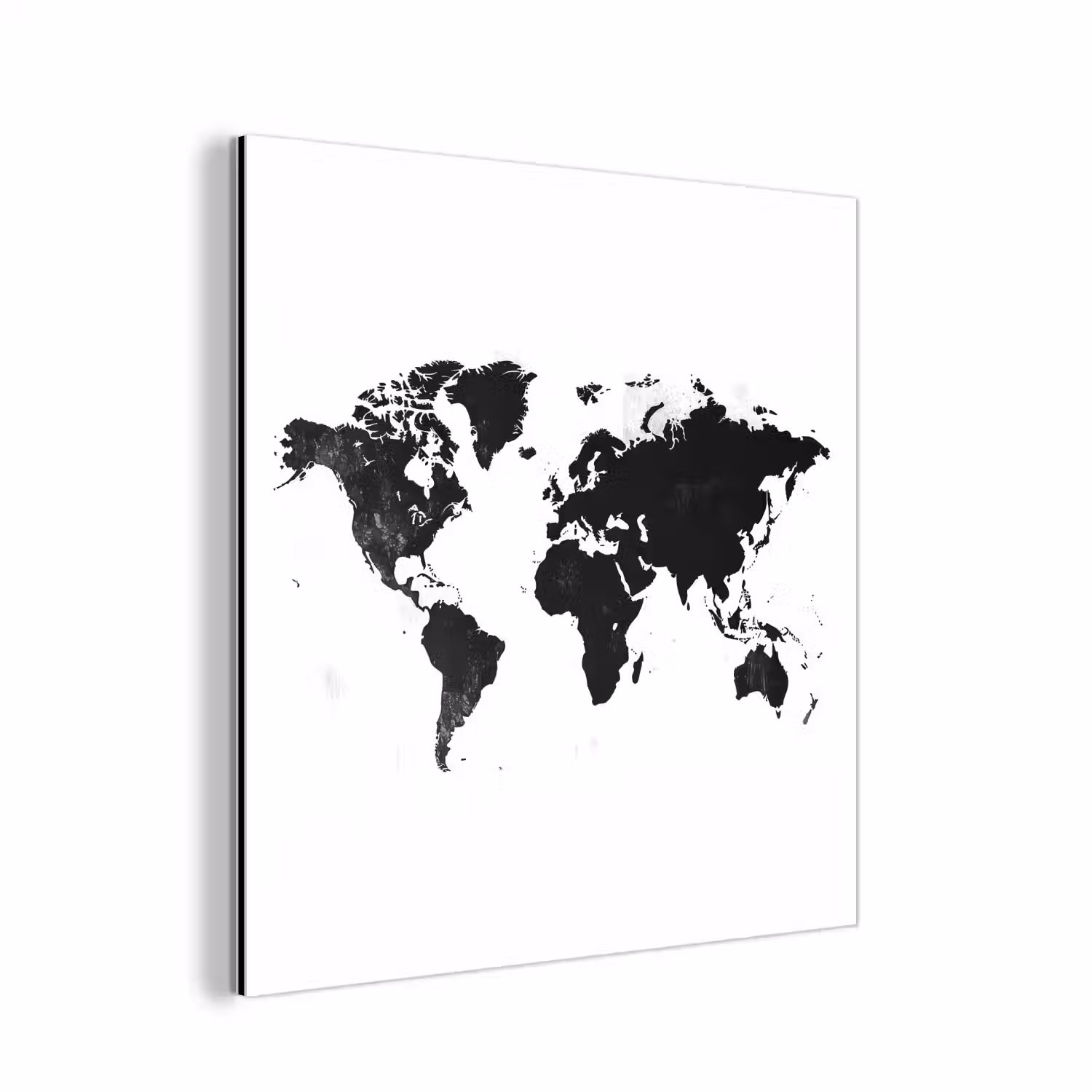 Wereldkaart - Zwart - Wit - Strak aluminium wit klein -3d