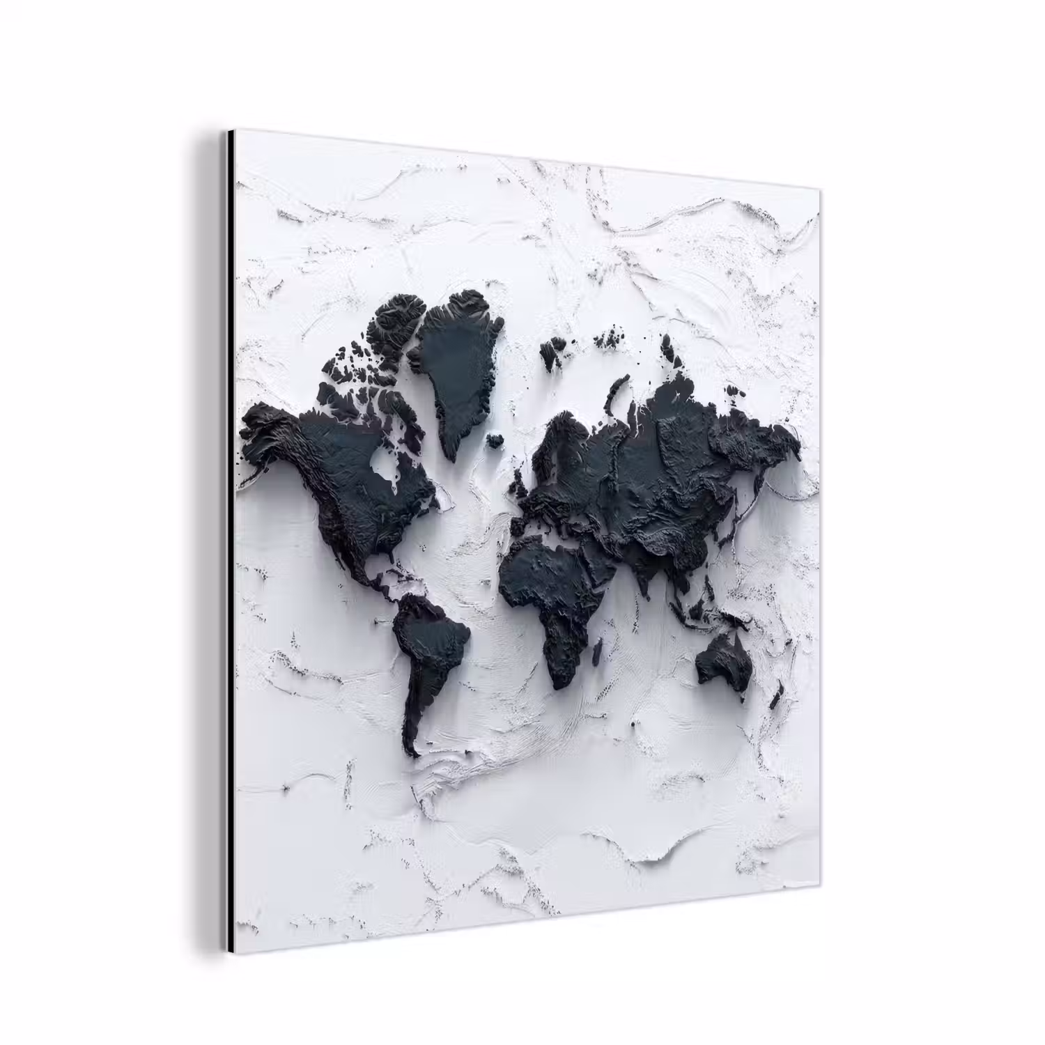 Wereldkaart - Zwarte- Steen aluminium wit klein -3d