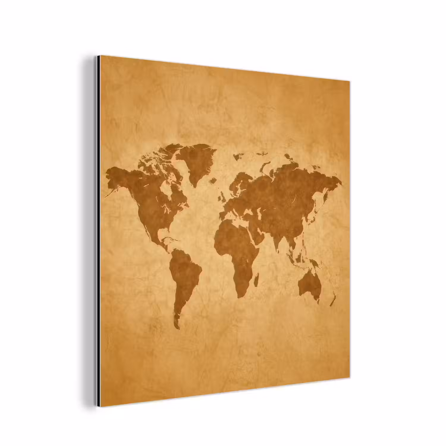 Wereldkaart - sepia silhouet aluminium wit klein -3d