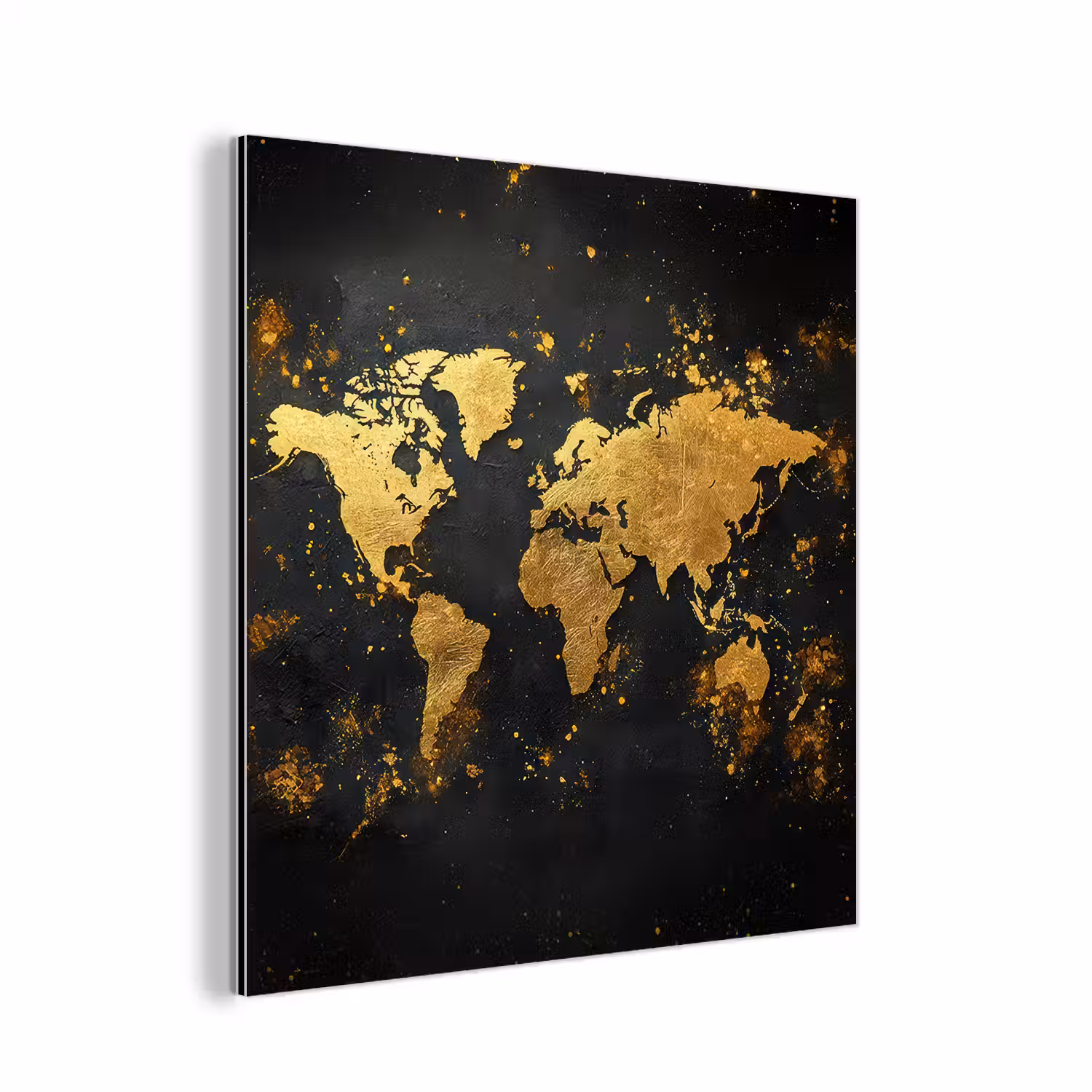 Wereldkaart - Spetters - Zwart - Artistiek aluminium wit klein -3d