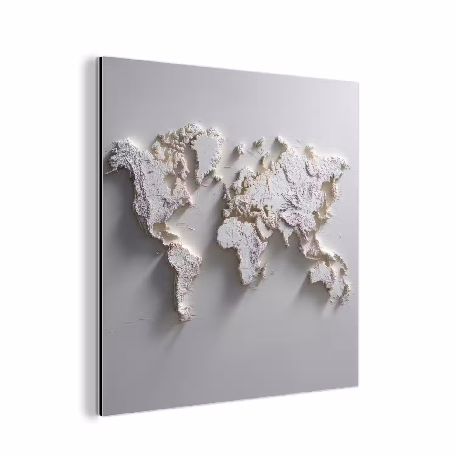 Wereldkaart - Subtiel reliëf - Wit aluminium wit klein -3d