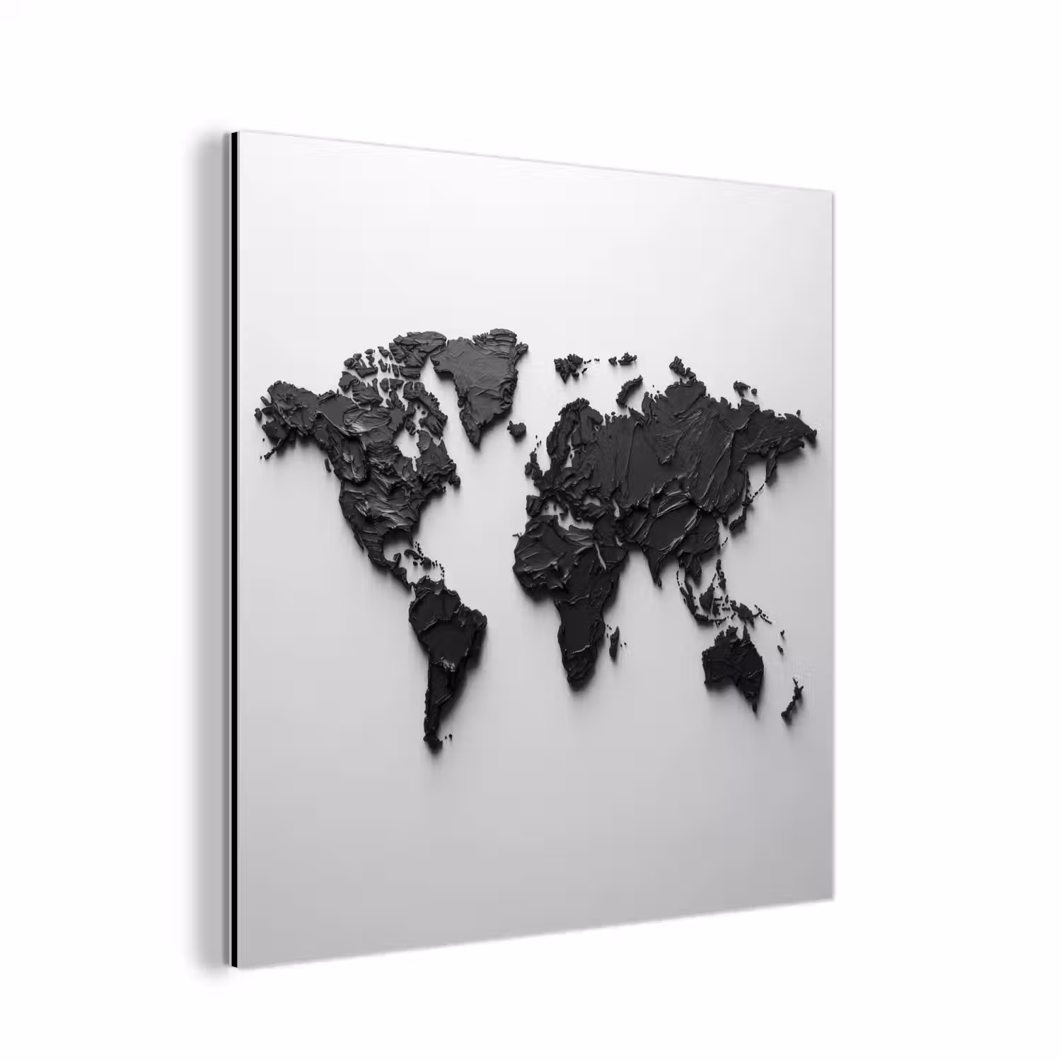 Wereldkaart - Structuur - Zwart aluminium wit klein -3d
