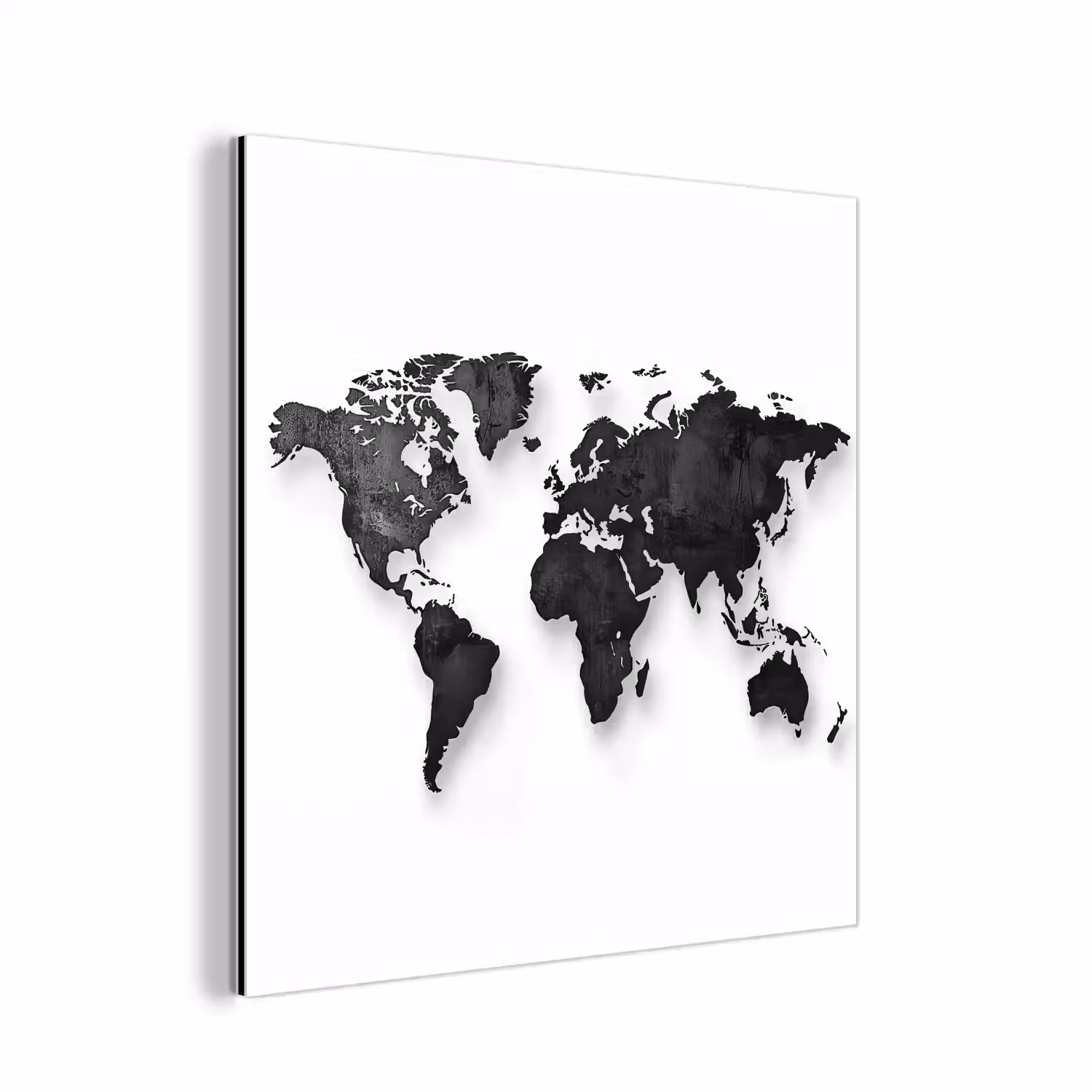 Wereldkaart - Diepte - Zwart aluminium wit klein -3d