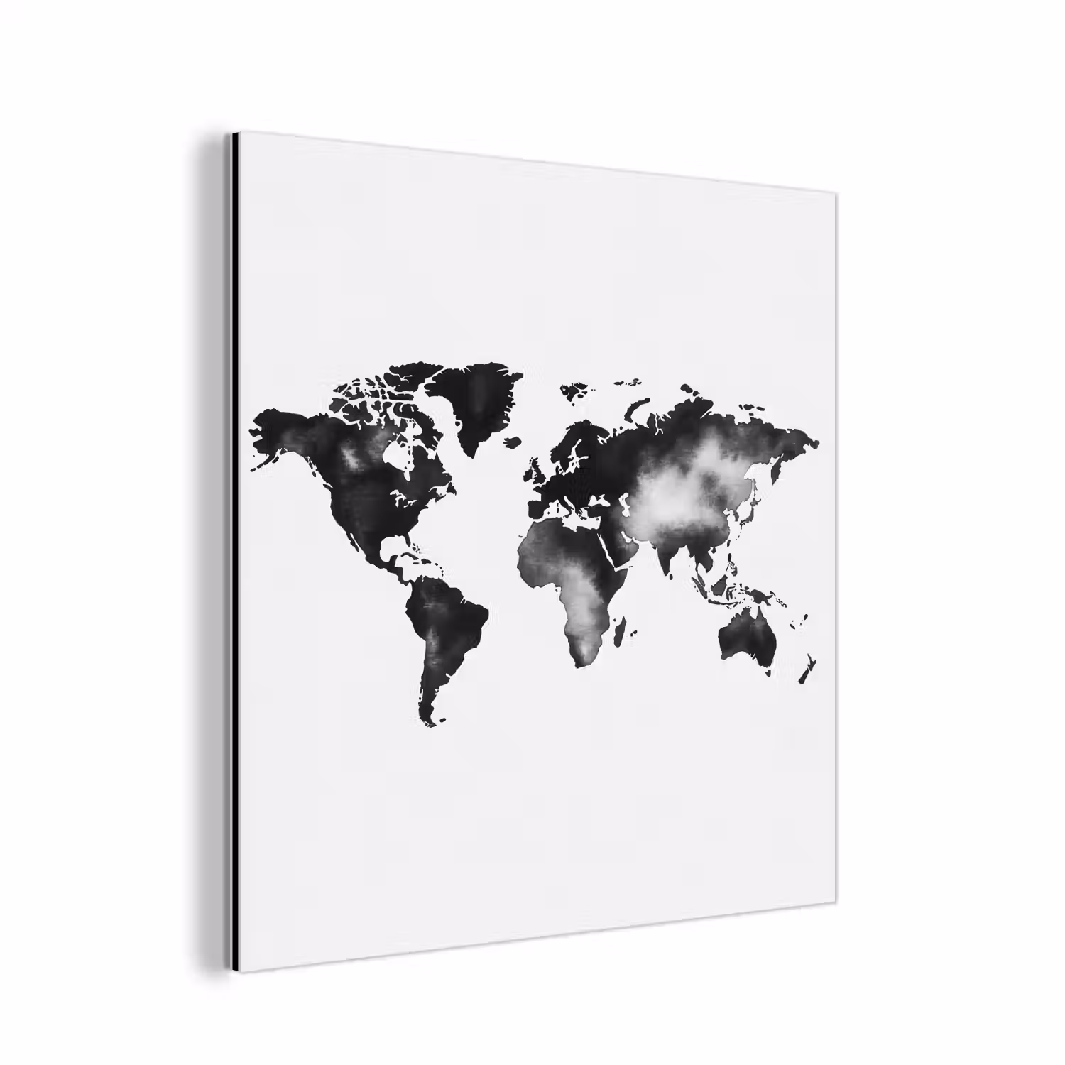 Wereldkaart - Inkt - Zwart aluminium wit klein -3d