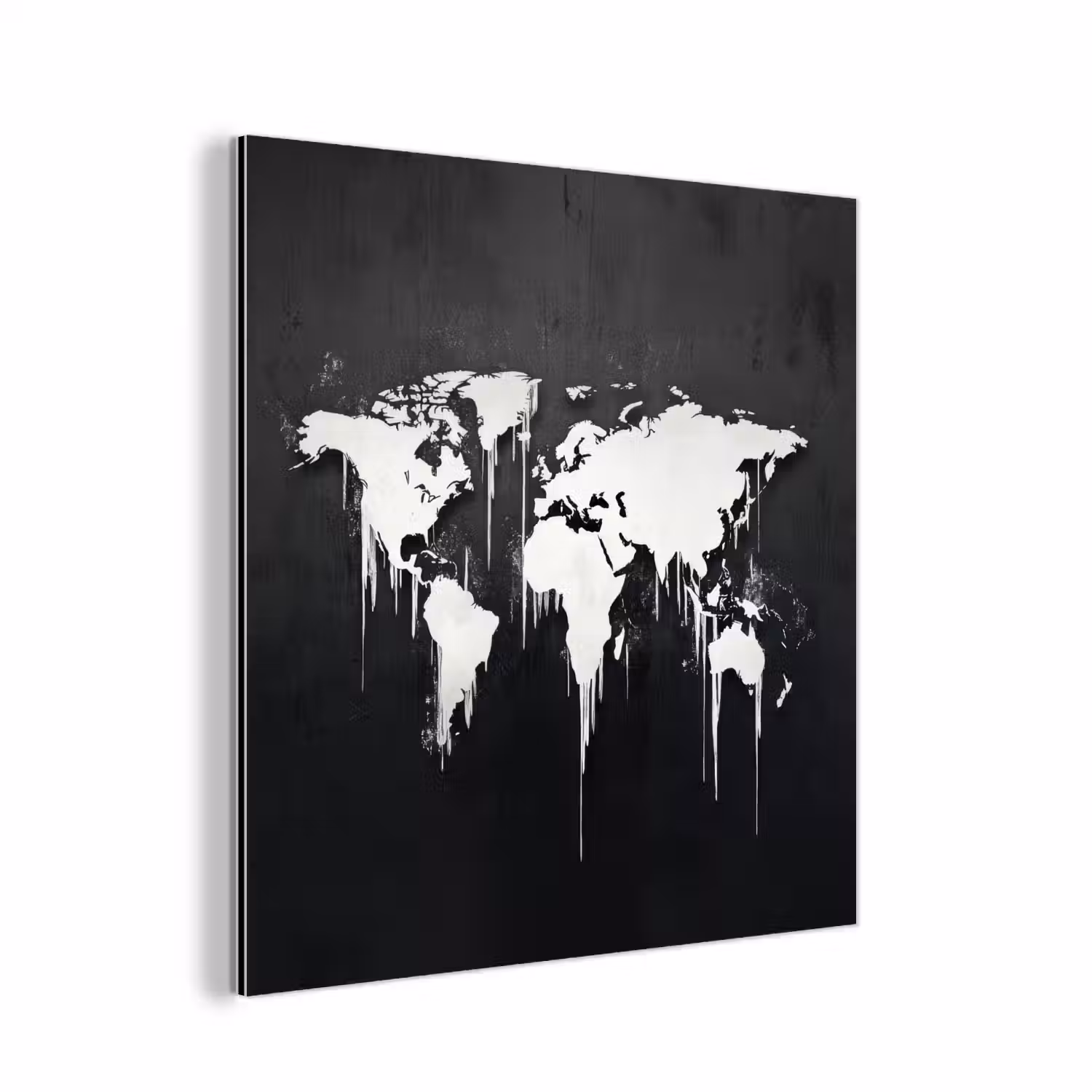 Wereldkaart - Inkt - Wit aluminium wit klein -3d