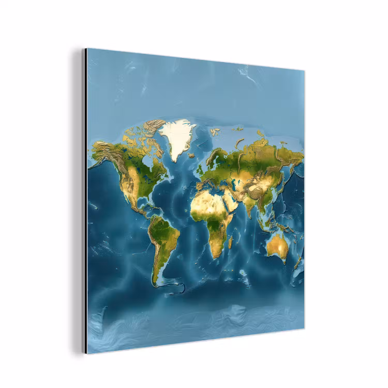 Wereldkaart - Topografisch reliëf aluminium wit klein -3d