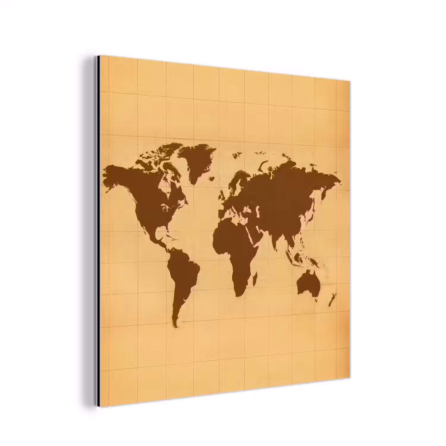 Wereldkaart - Verweerd raster - Bruin aluminium wit klein -3d