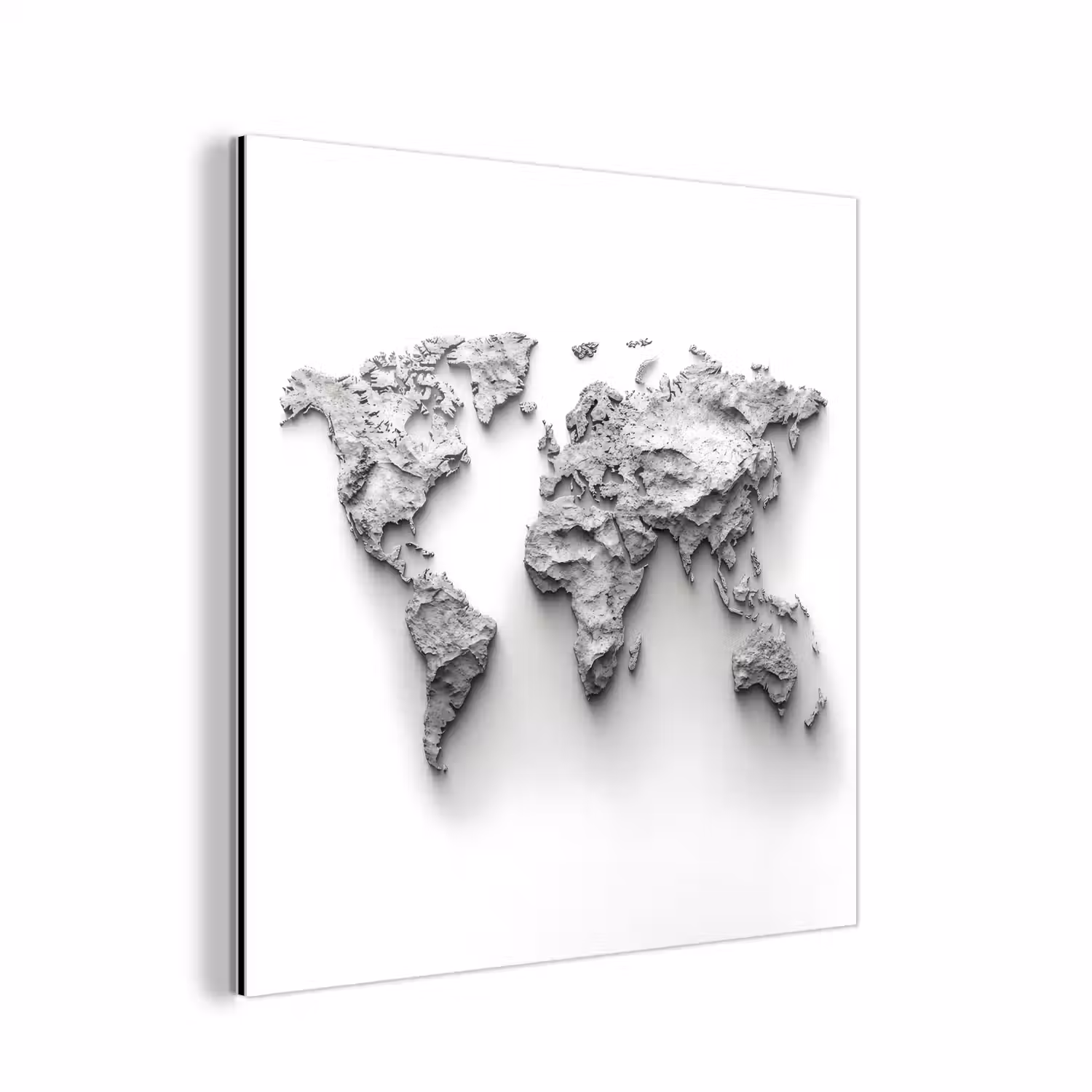 Wereldkaart - Wit - Betonstructuur aluminium wit klein -3d
