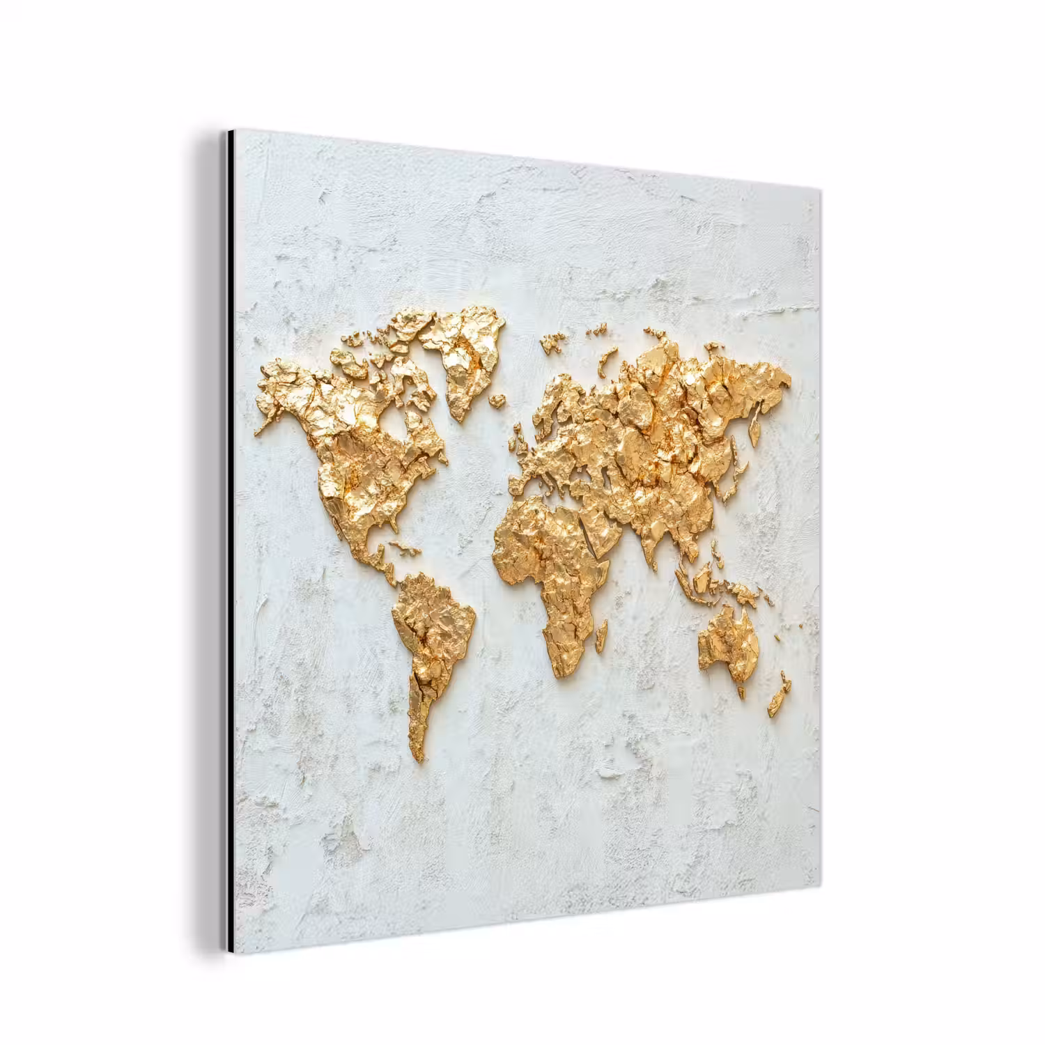 Wereldkaart - Wit beton - Bladgoud aluminium wit klein -3d