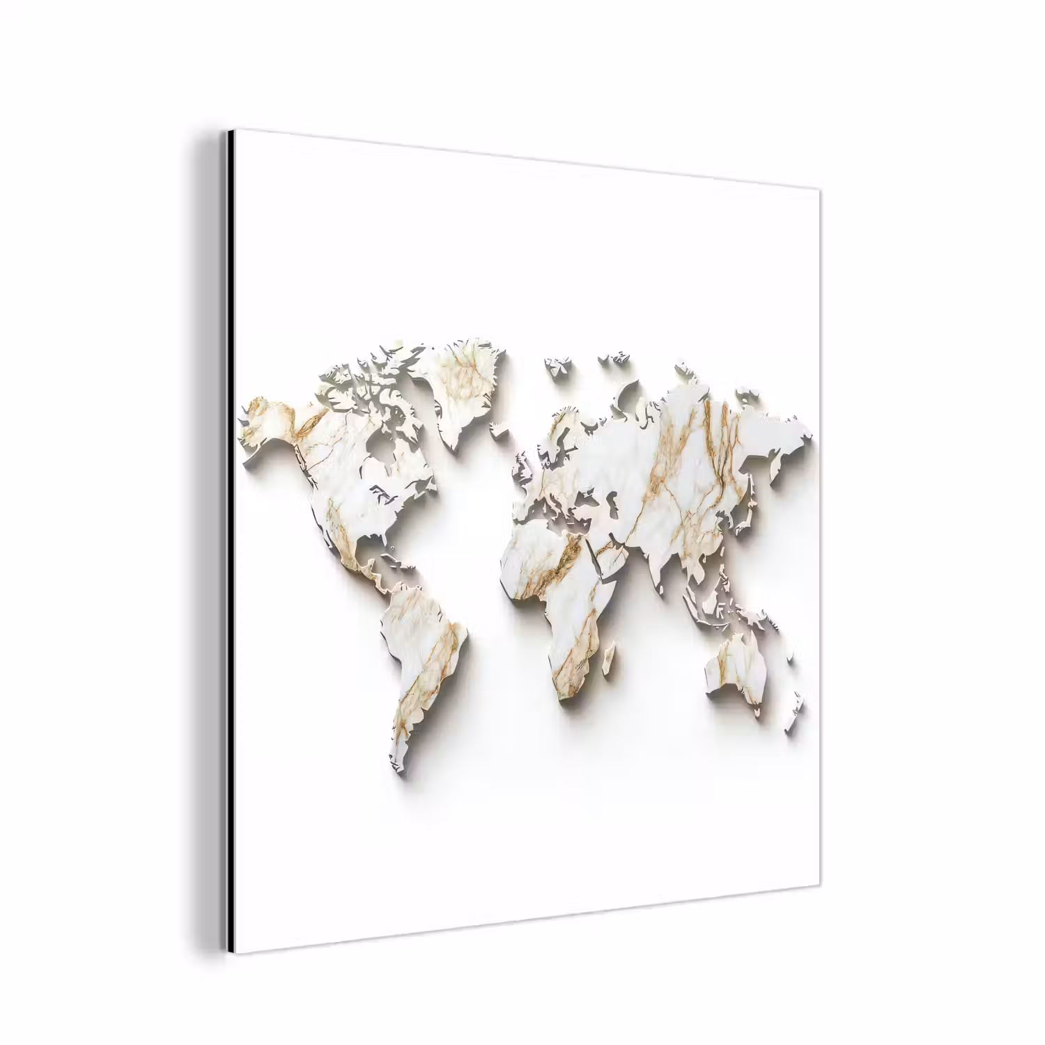 Wereldkaart - Wit Marmer - Luxueus aluminium wit klein -3d