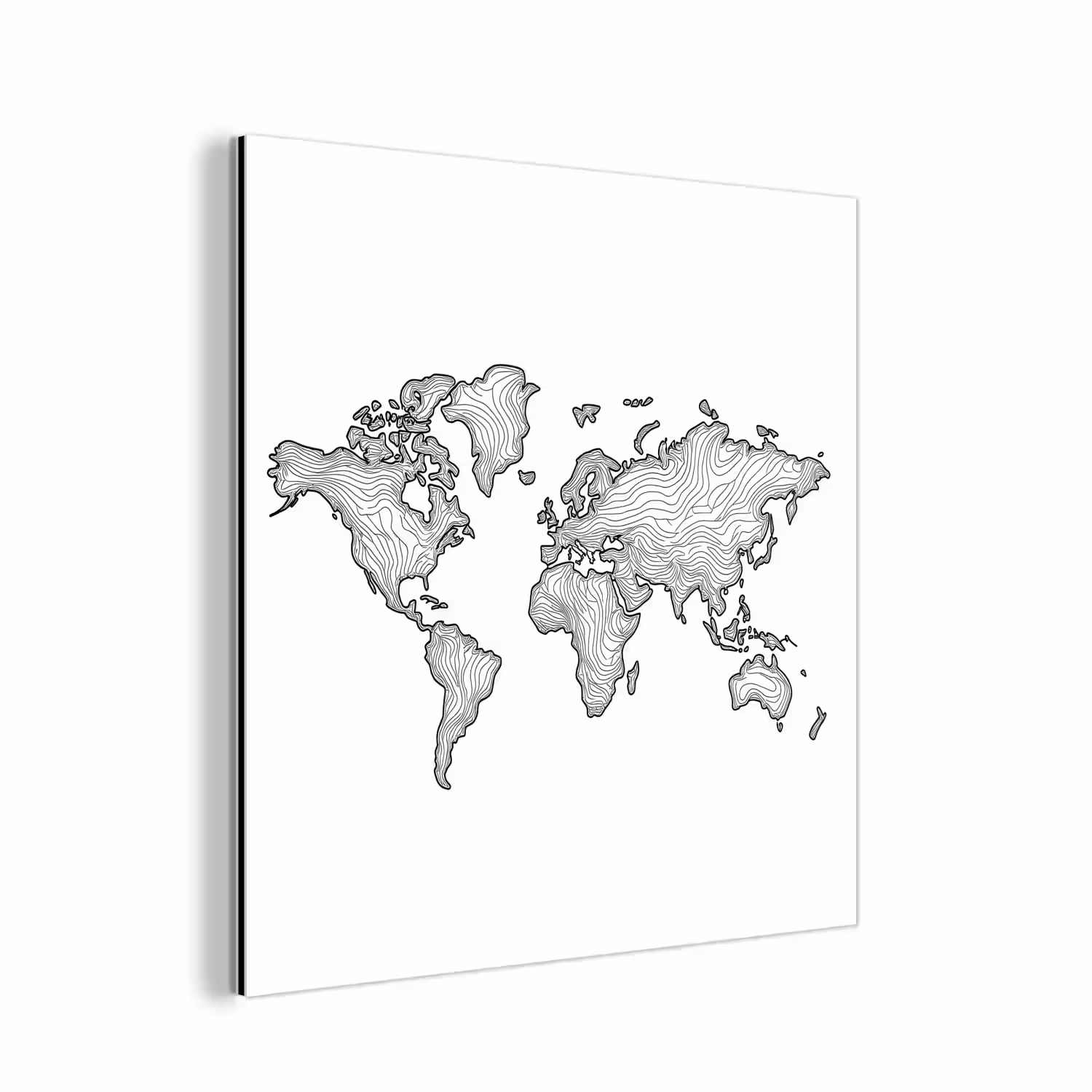Wereldkaart - Golven - Lijnen aluminium wit klein -3d