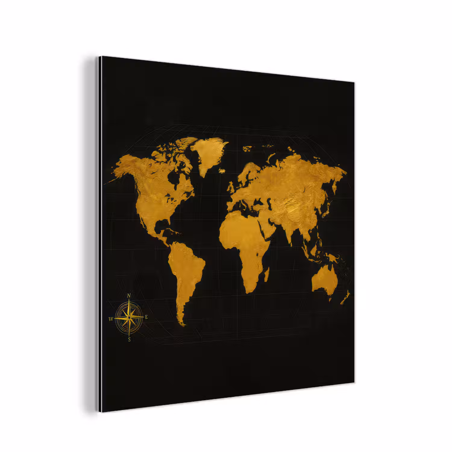Wereldkaart - Windroos - Raster - Klassiek aluminium wit klein -3d