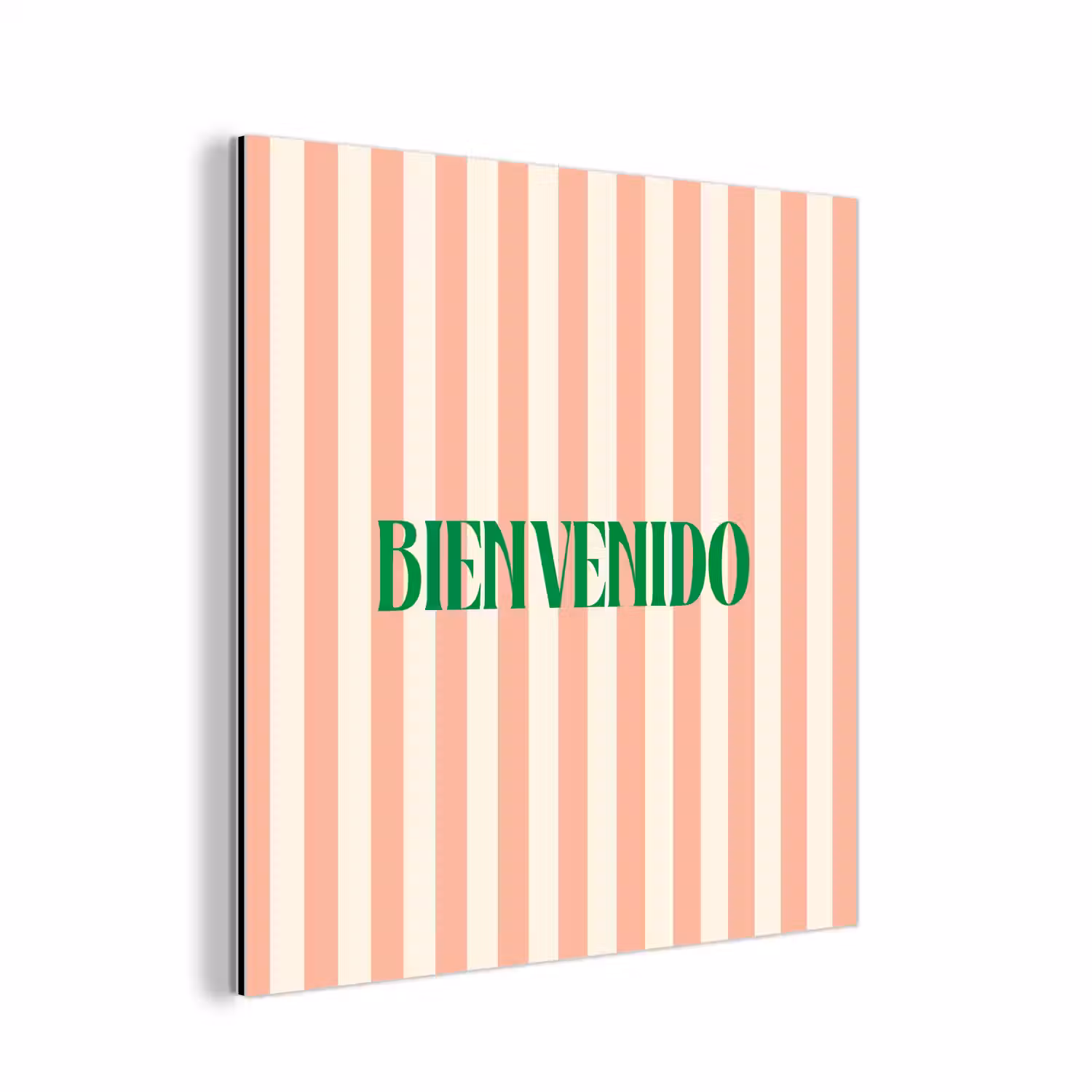 Zachtroze - Groen- Strepen - Bienvenido aluminium wit klein -3d
