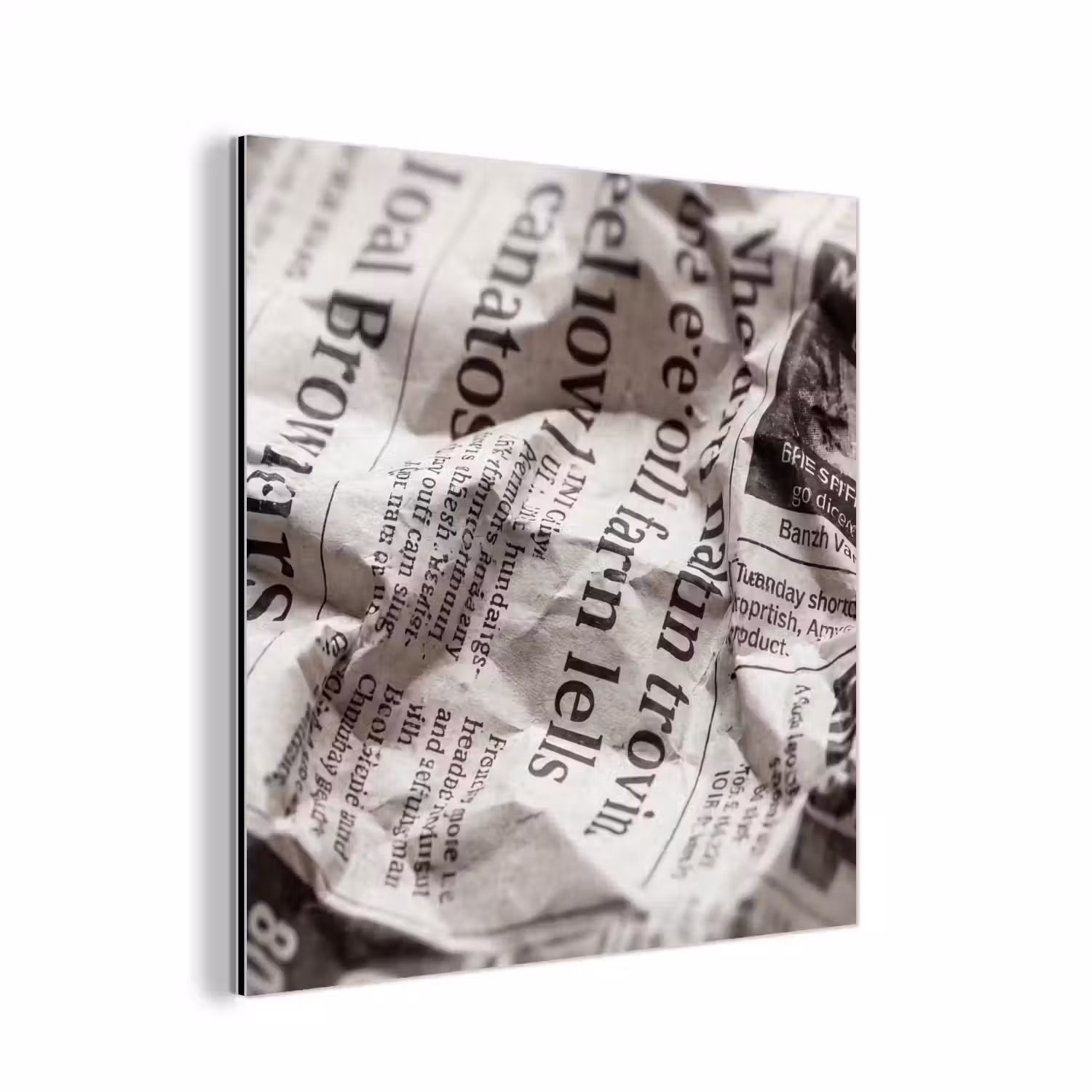 Krant - Gekreukeld - Textuur - Vintage - Zwart-wit aluminium wit klein -3d