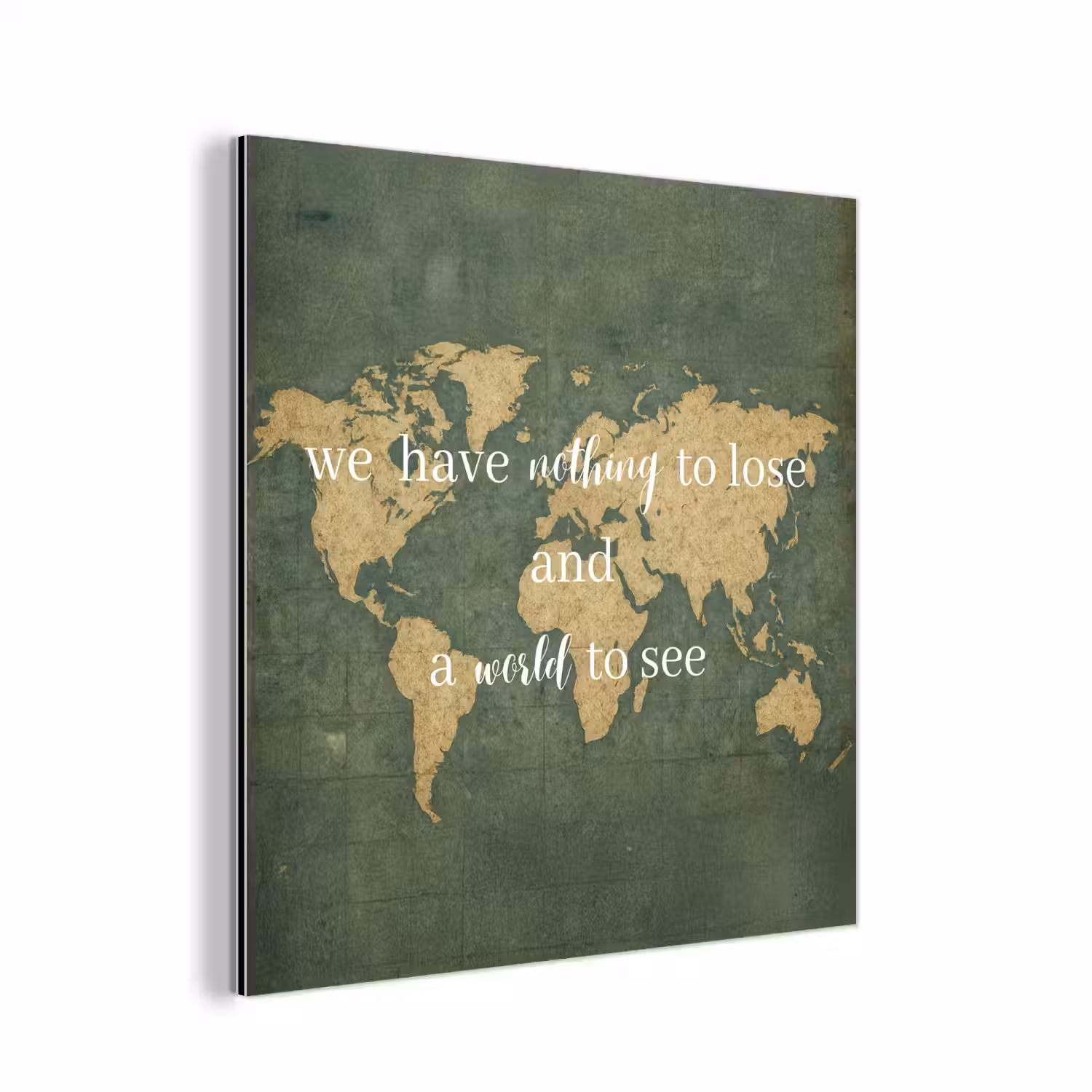 Quote - Vintage - Wereldkaart - Oud aluminium wit klein -3d