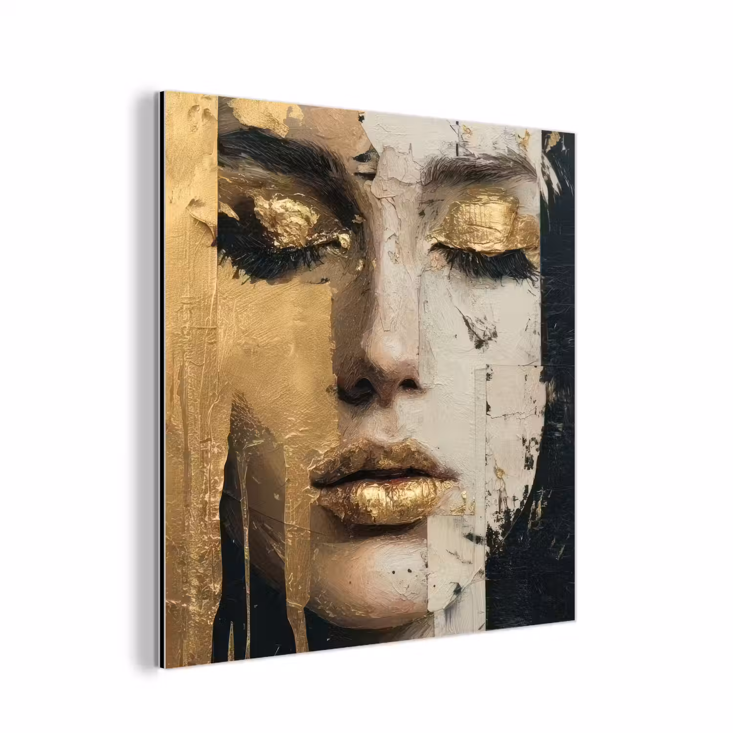 Abstract - Goud - Gezicht - Lippen aluminium wit klein -3d