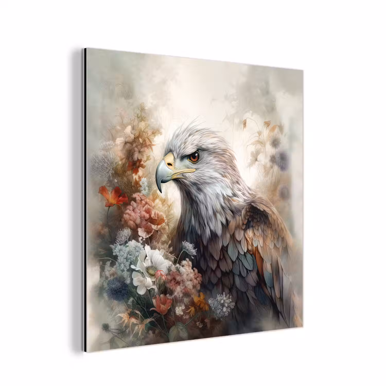 Arend - Adelaar - Vogel - Bloemen - Natuur aluminium wit klein -3d