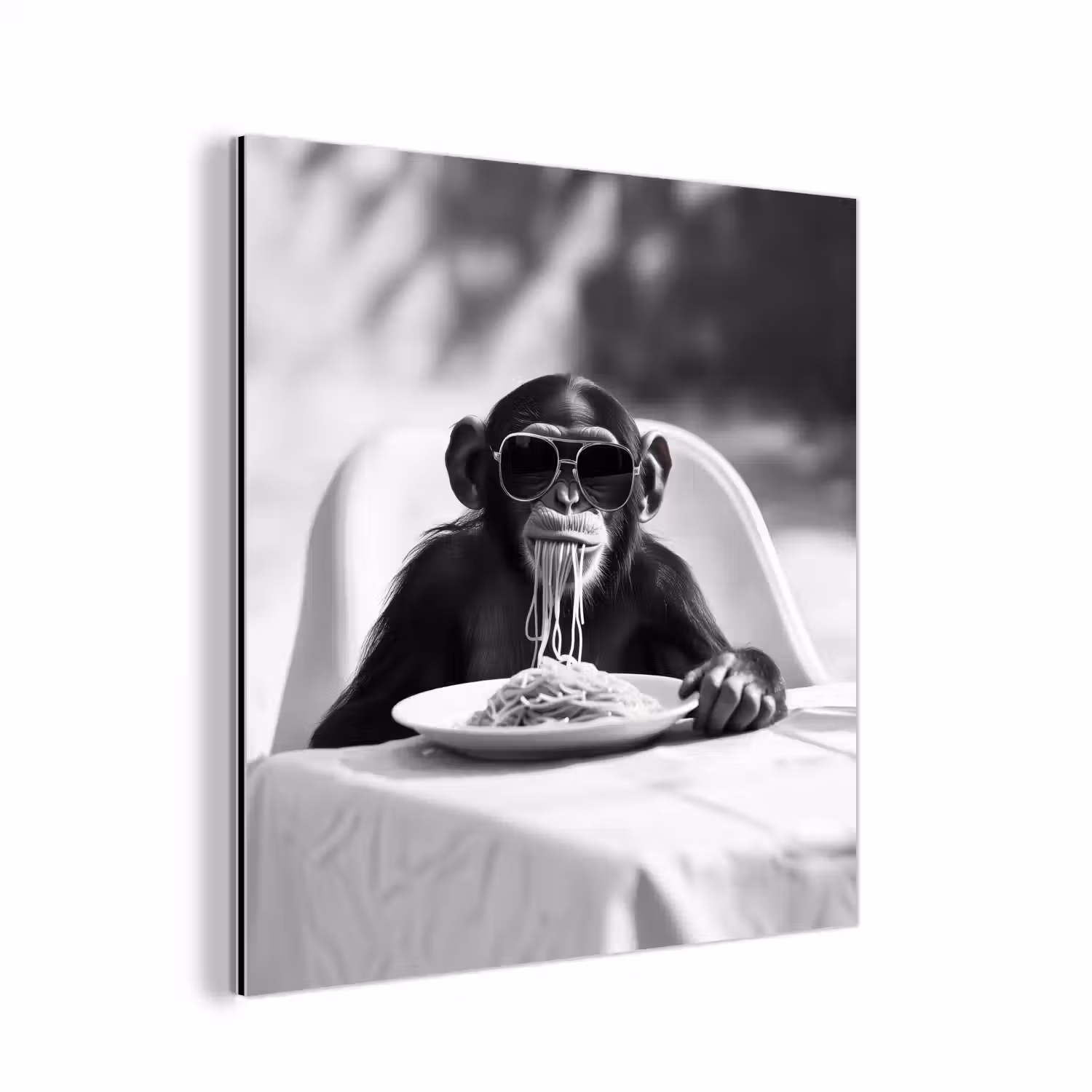 Aap - Spaghetti - Zonnebril - Zwart wit - Cool - Dier aluminium wit klein -3d