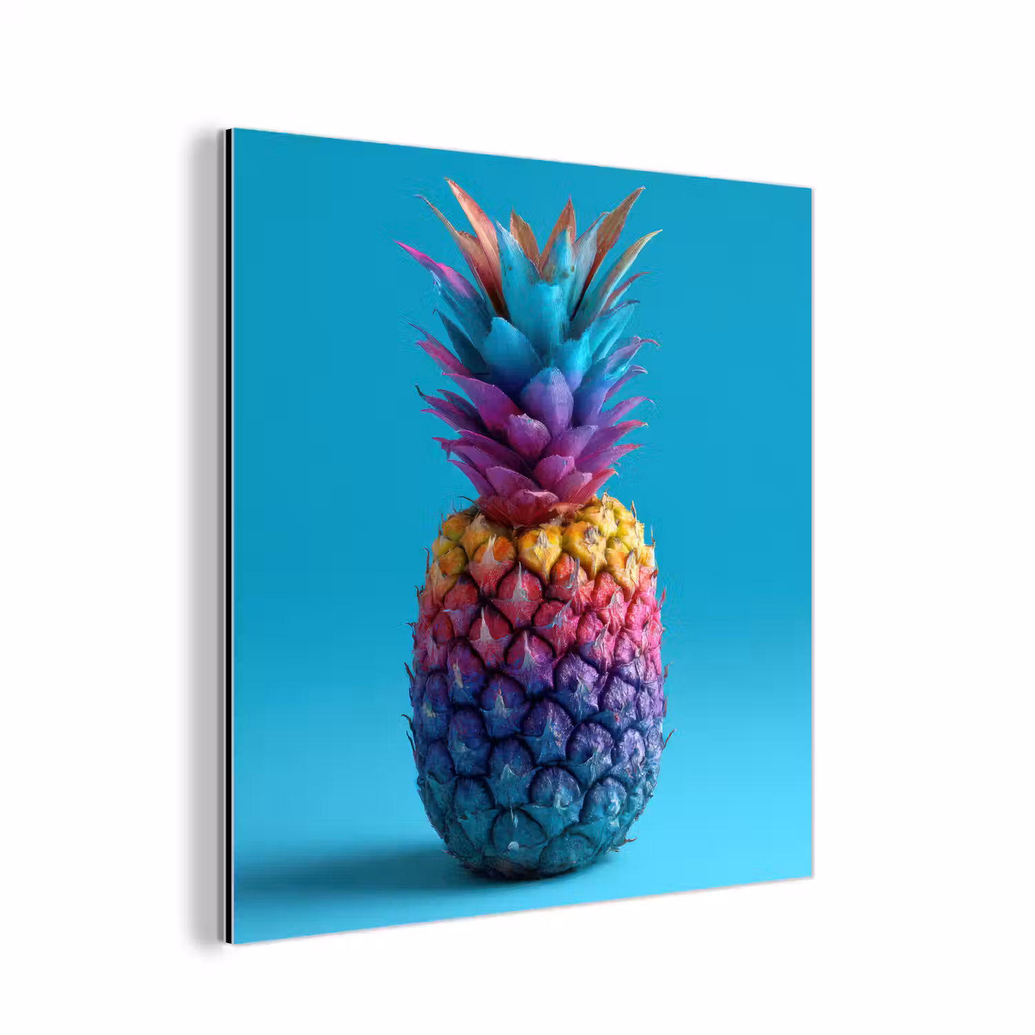 Ananas - Regenboog - Blauw - Popart aluminium wit klein -3d
