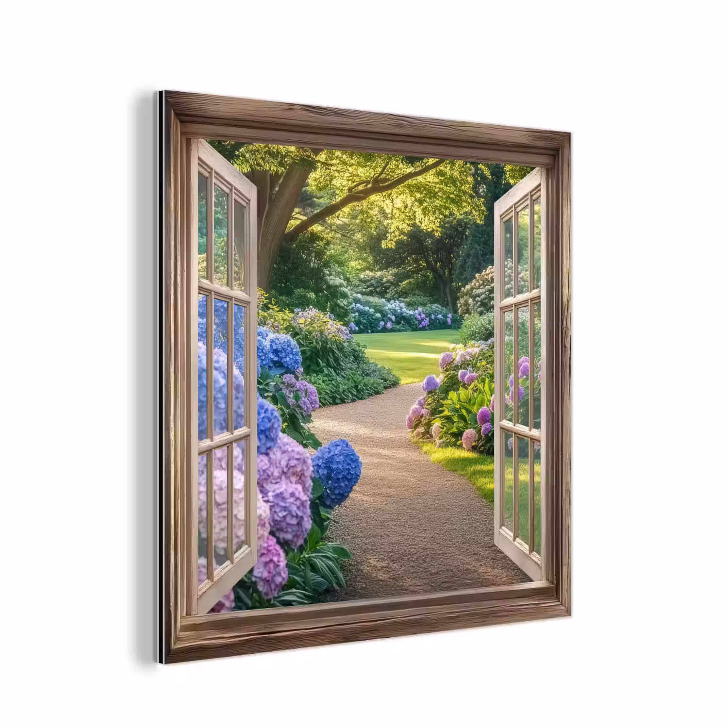 Doorkijk - Tuin - Raam - Hortensia - Bloemen aluminium wit klein -3d