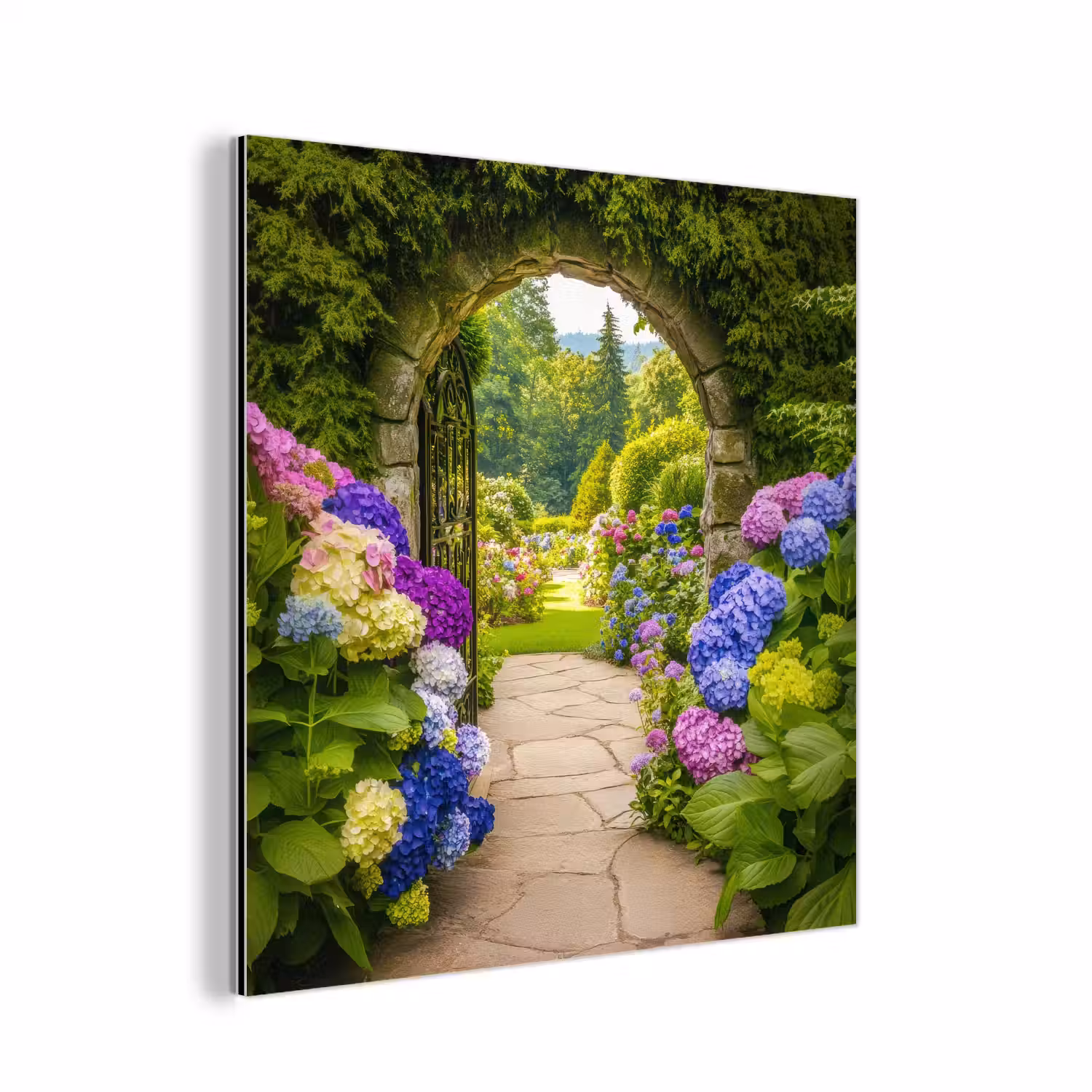 Doorkijk - Poort - Hortensia - Bloementuin aluminium wit klein -3d