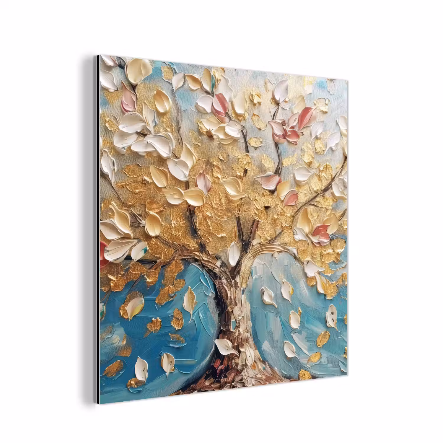 Boom - Blauw - Goud - Abstract - Modern aluminium wit klein -3d