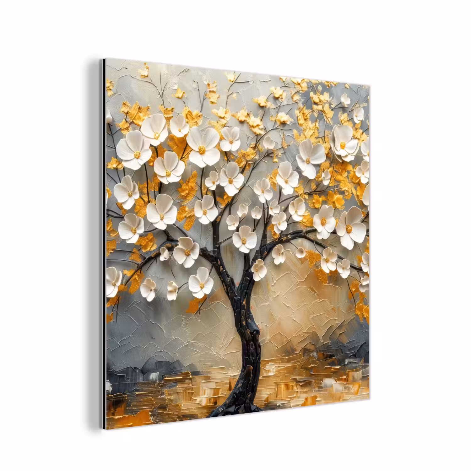 Boom - Bloemen - Goud - Beige aluminium wit klein -3d
