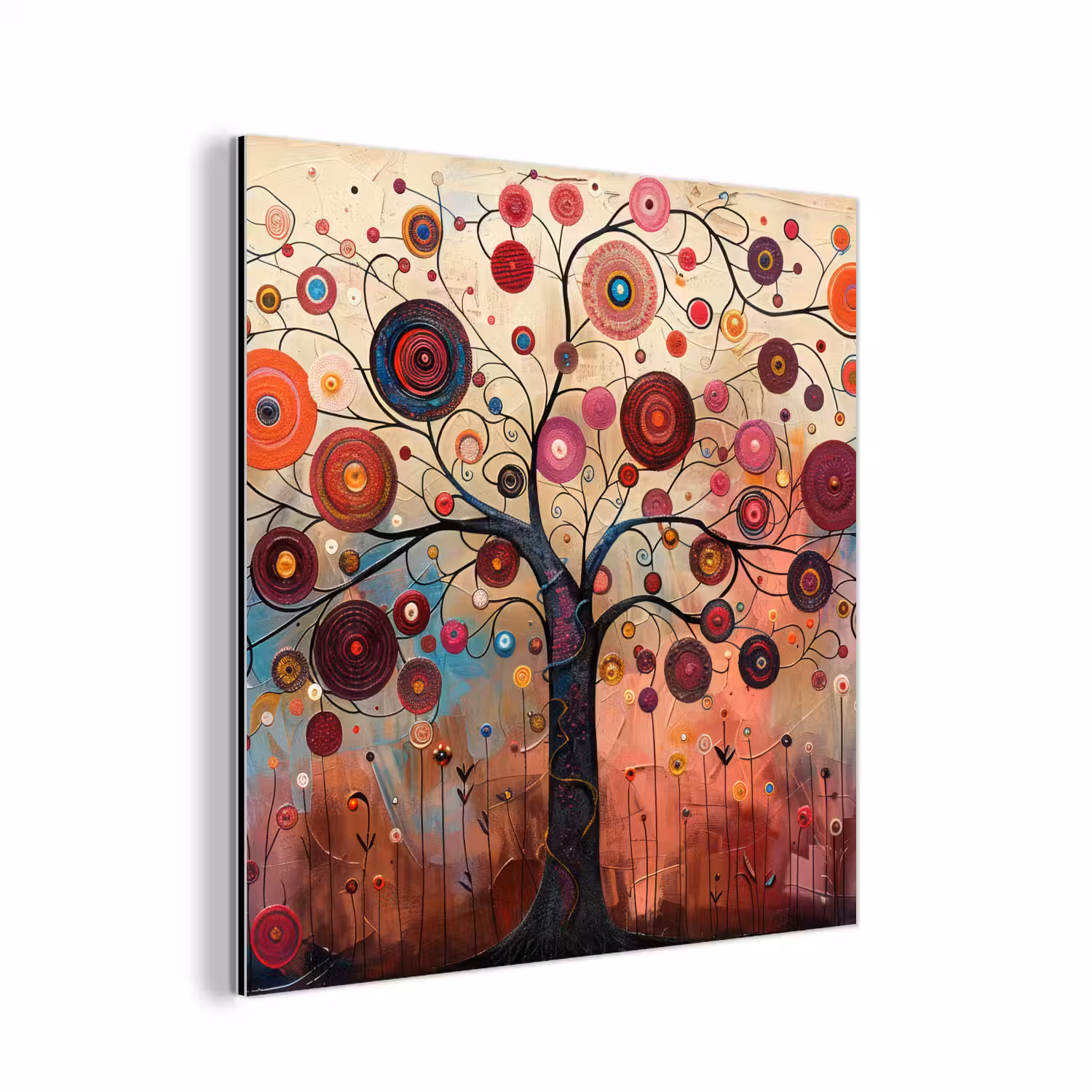 Levensboom - Bloemen - Roze - Hippie - Kunst aluminium wit klein -3d