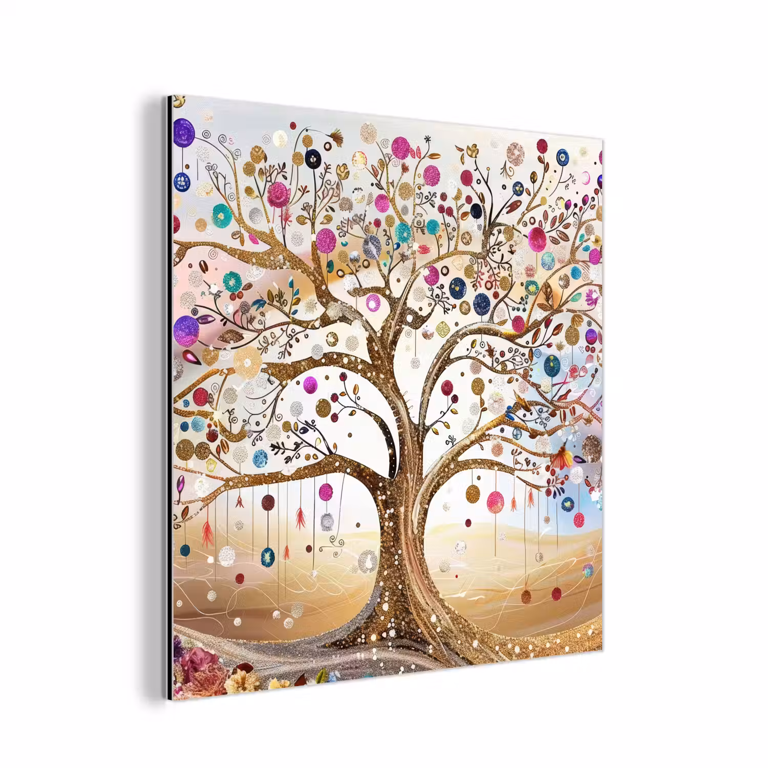 Levensboom - Goud - Kleurrijk - Abstract - Aesthetic aluminium wit klein -3d