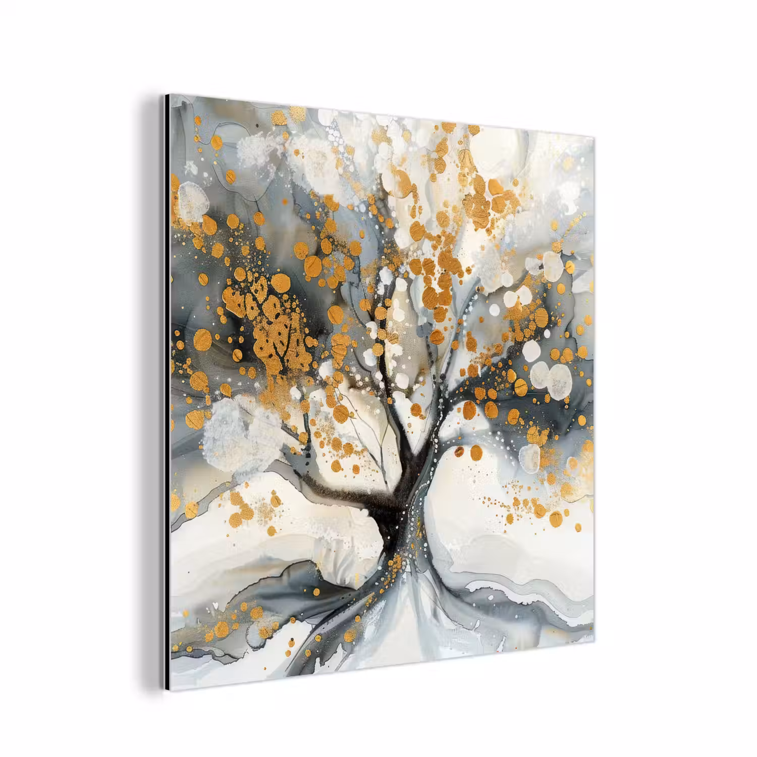 Boom - Modern - Abstract - Goud - Zwart - Wit aluminium wit klein -3d