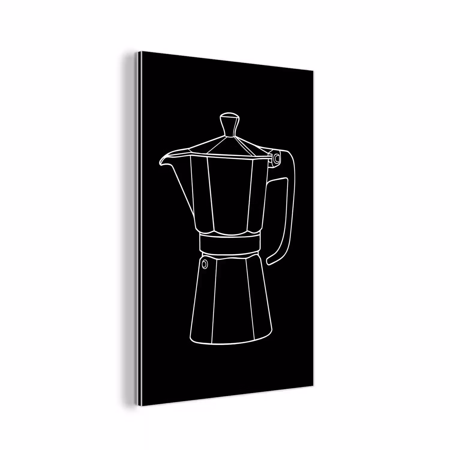 Mokkapot - Zwart - Wit - Lijntekening aluminium wit klein -3d
