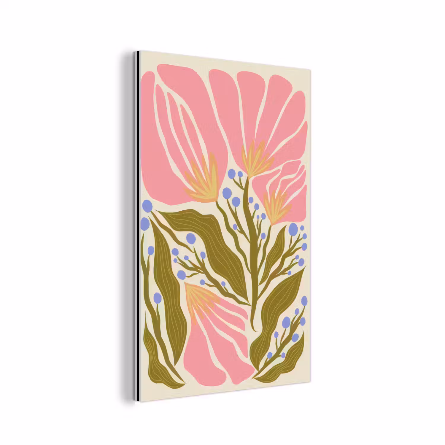 Bloemen - Bladeren - Abstract - Roze aluminium wit klein -3d