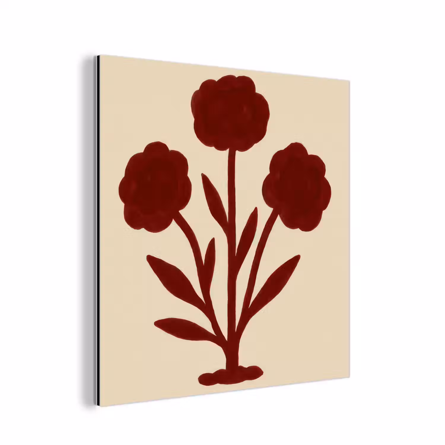 Bloemen - Bladeren - Rood - Minimalistisch aluminium wit klein -3d