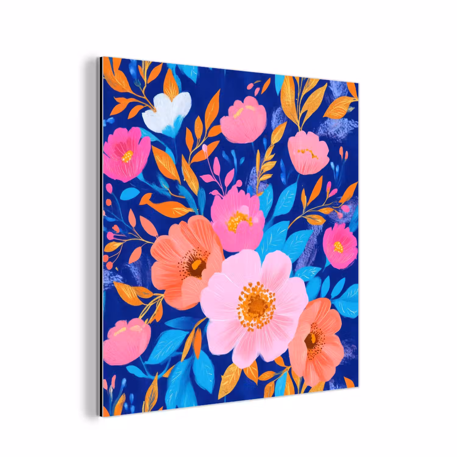 Bloemen - Blauw - Roze aluminium wit klein -3d